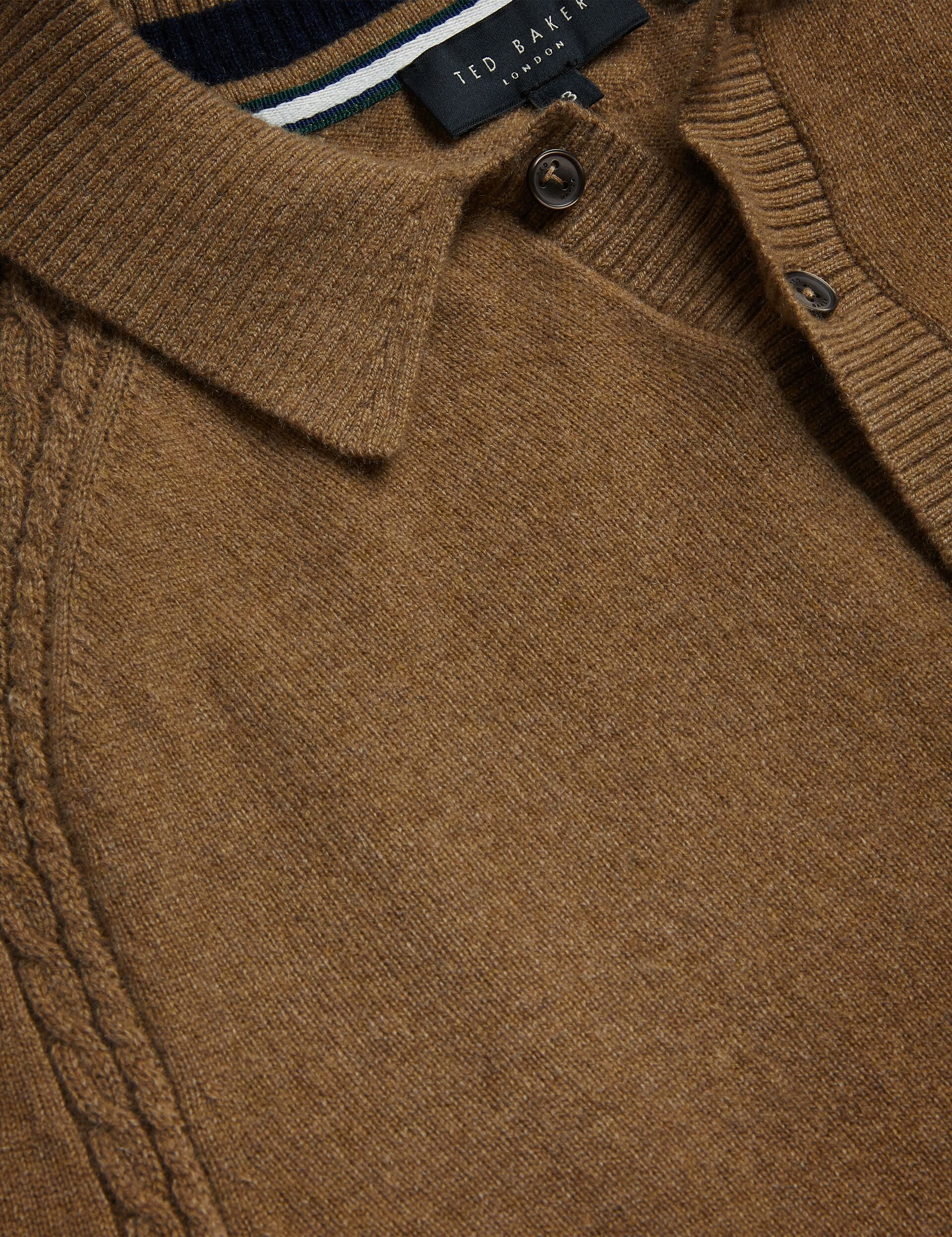 Ted Baker KAROLT - Cashmere Knit Long Sleeve Polo Top DARK BROWN