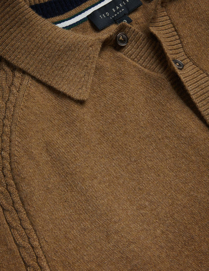 Ted Baker KAROLT - Cashmere Knit Long Sleeve Polo Top DARK BROWN