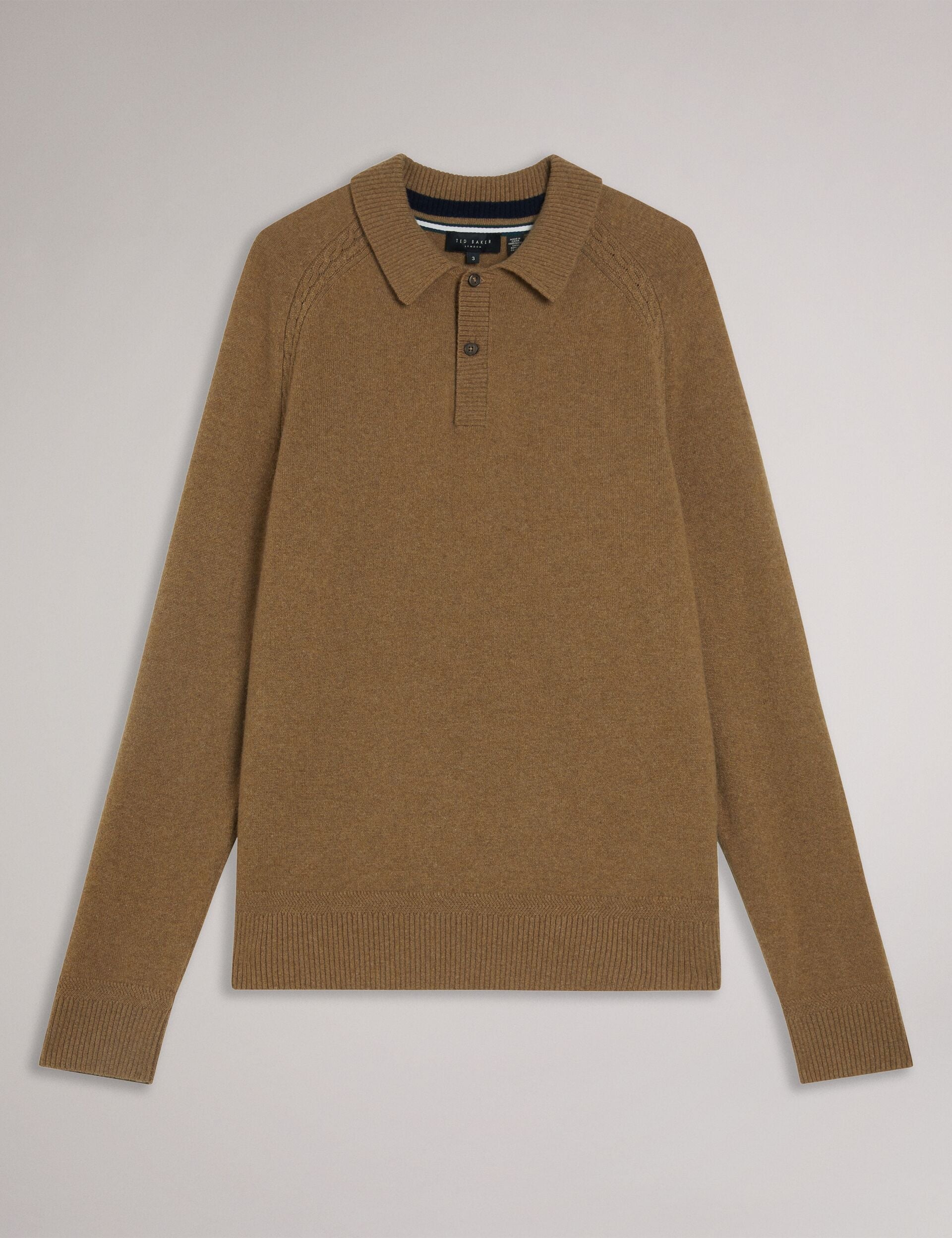 Ted Baker KAROLT - Cashmere Knit Long Sleeve Polo Top DARK BROWN
