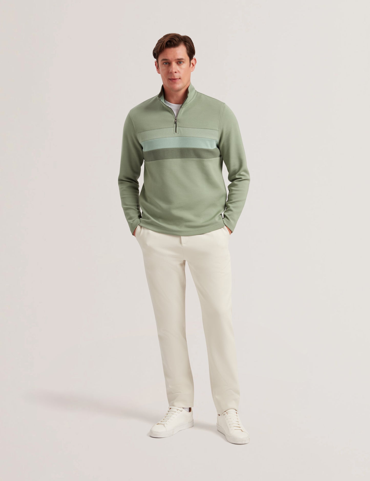 Ted Baker LONGMAN - Ombre Stripe Half-Zip Sweatshirt GREEN
