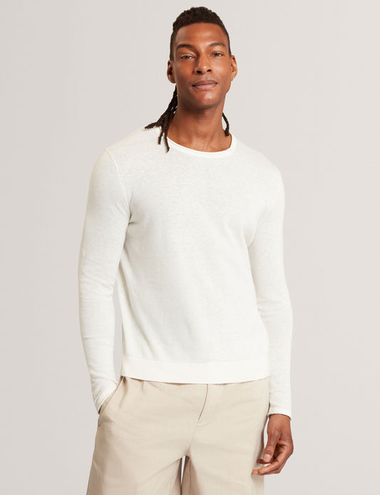 Ted Baker YAEN Rolled Edge Linen Blend Crew Neck Jumper WHITE