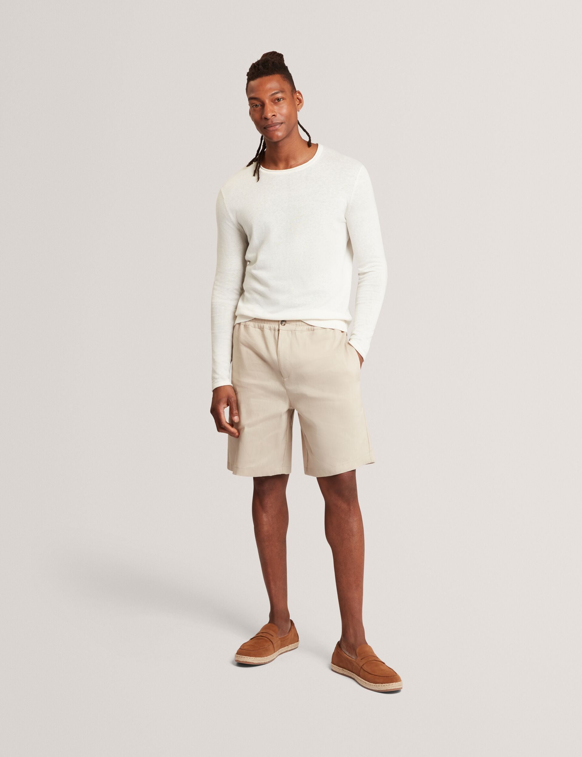 Ted Baker YAEN Rolled Edge Linen Blend Crew Neck Jumper WHITE