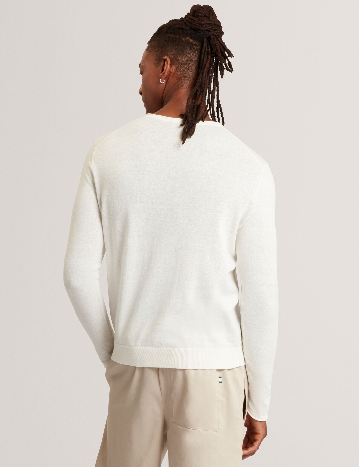 Ted Baker YAEN Rolled Edge Linen Blend Crew Neck Jumper WHITE