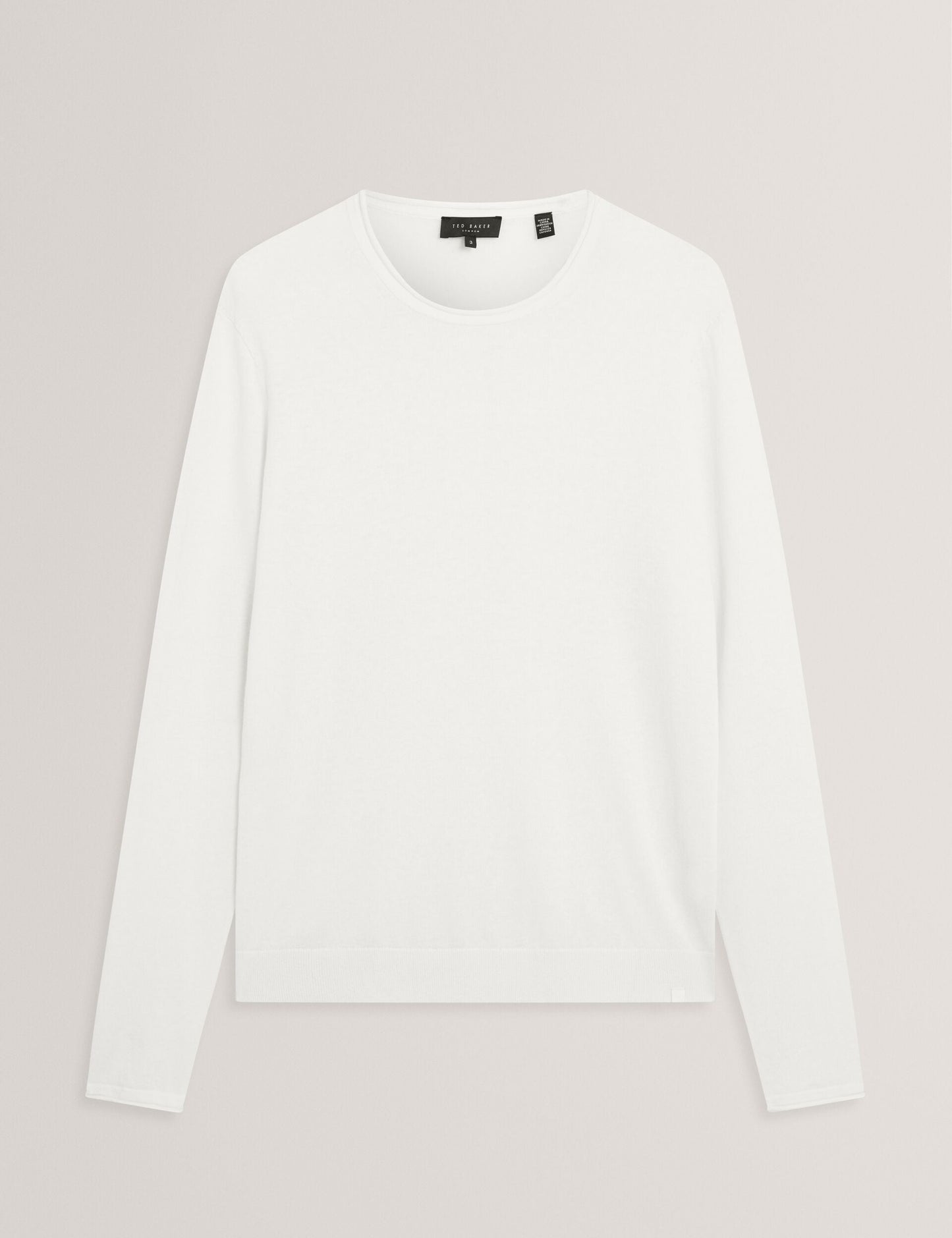 Ted Baker YAEN Rolled Edge Linen Blend Crew Neck Jumper WHITE