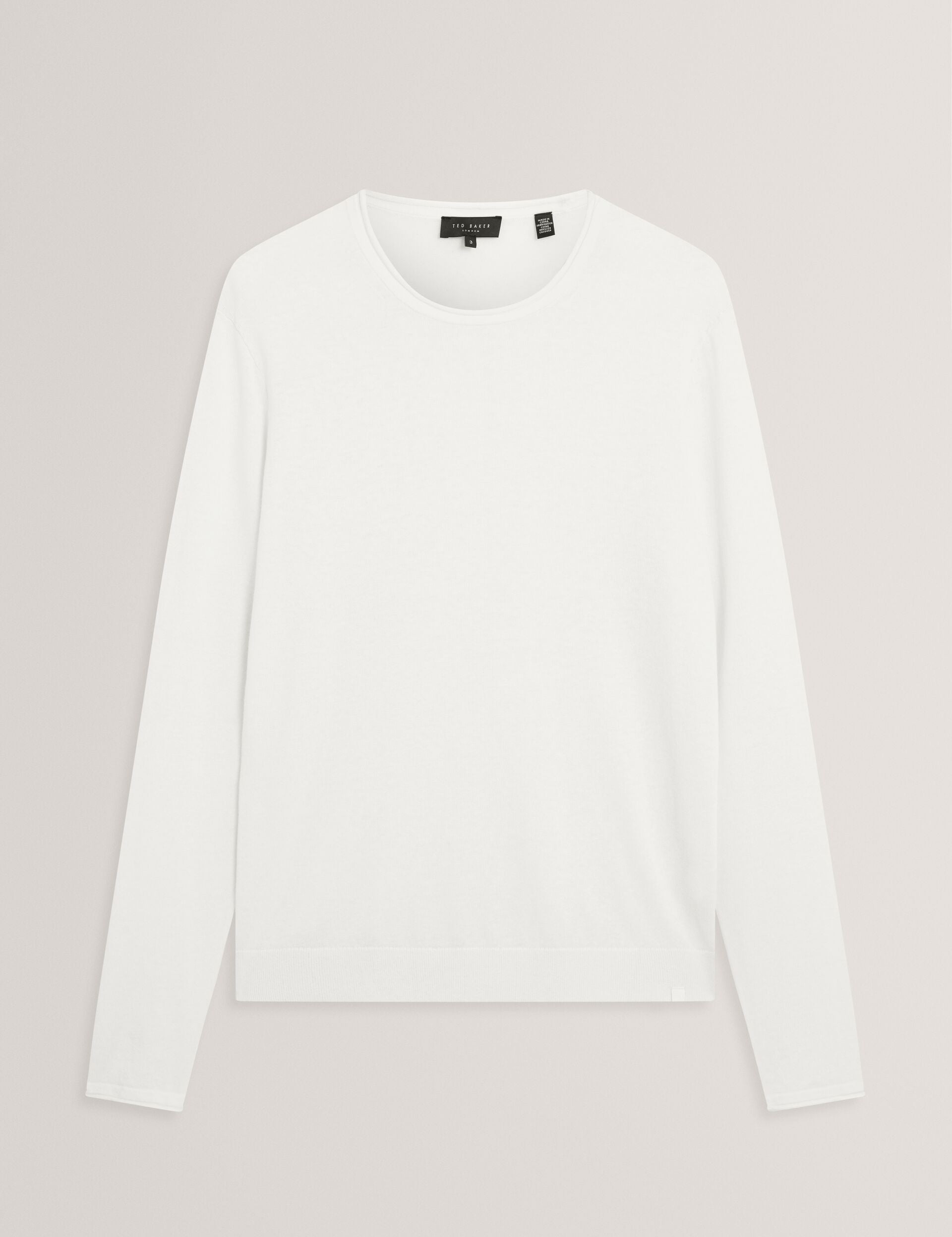 Ted Baker YAEN Rolled Edge Linen Blend Crew Neck Jumper WHITE
