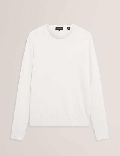 Ted Baker YAEN Rolled Edge Linen Blend Crew Neck Jumper WHITE