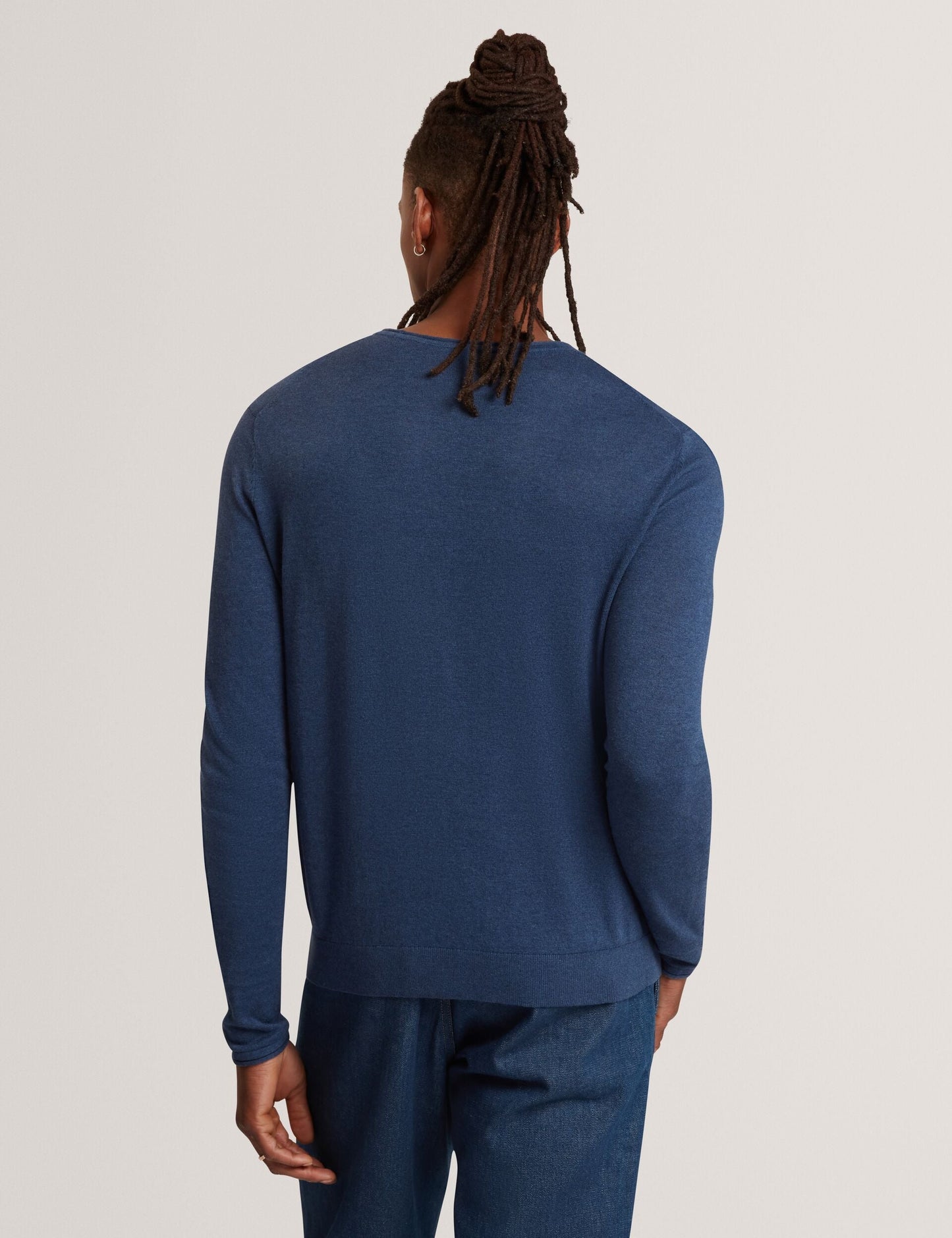Ted Baker YAEN Rolled Edge Linen Blend Crew Neck Jumper MID NAVY
