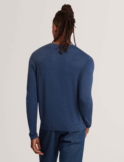 Ted Baker YAEN Rolled Edge Linen Blend Crew Neck Jumper MID NAVY
