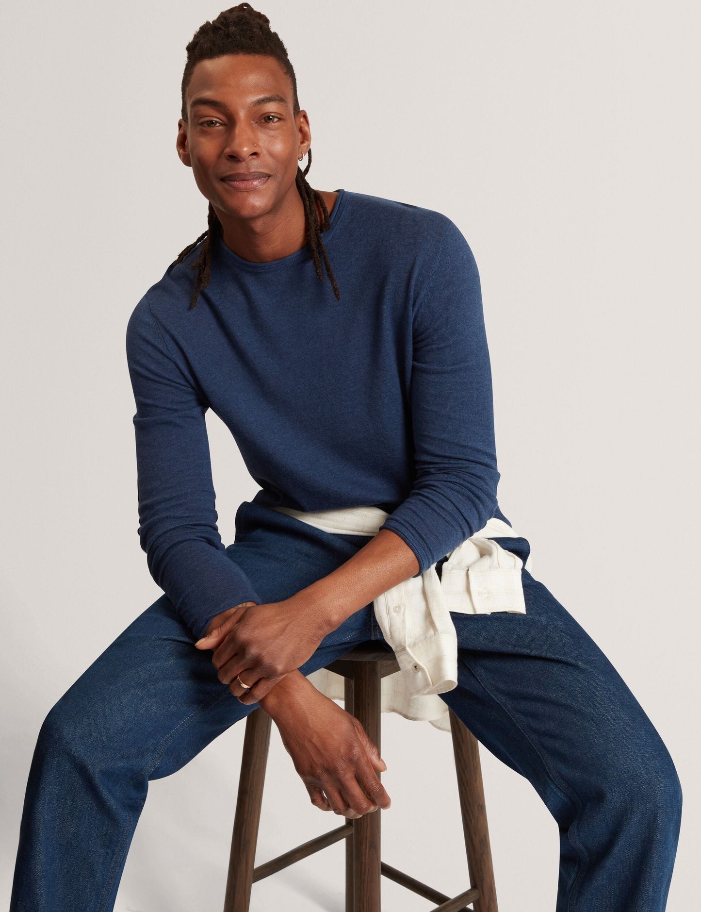 Ted Baker YAEN Rolled Edge Linen Blend Crew Neck Jumper MID NAVY
