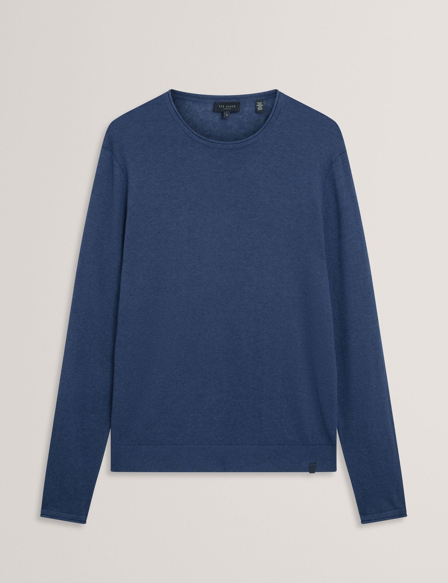 Ted Baker YAEN Rolled Edge Linen Blend Crew Neck Jumper MID NAVY