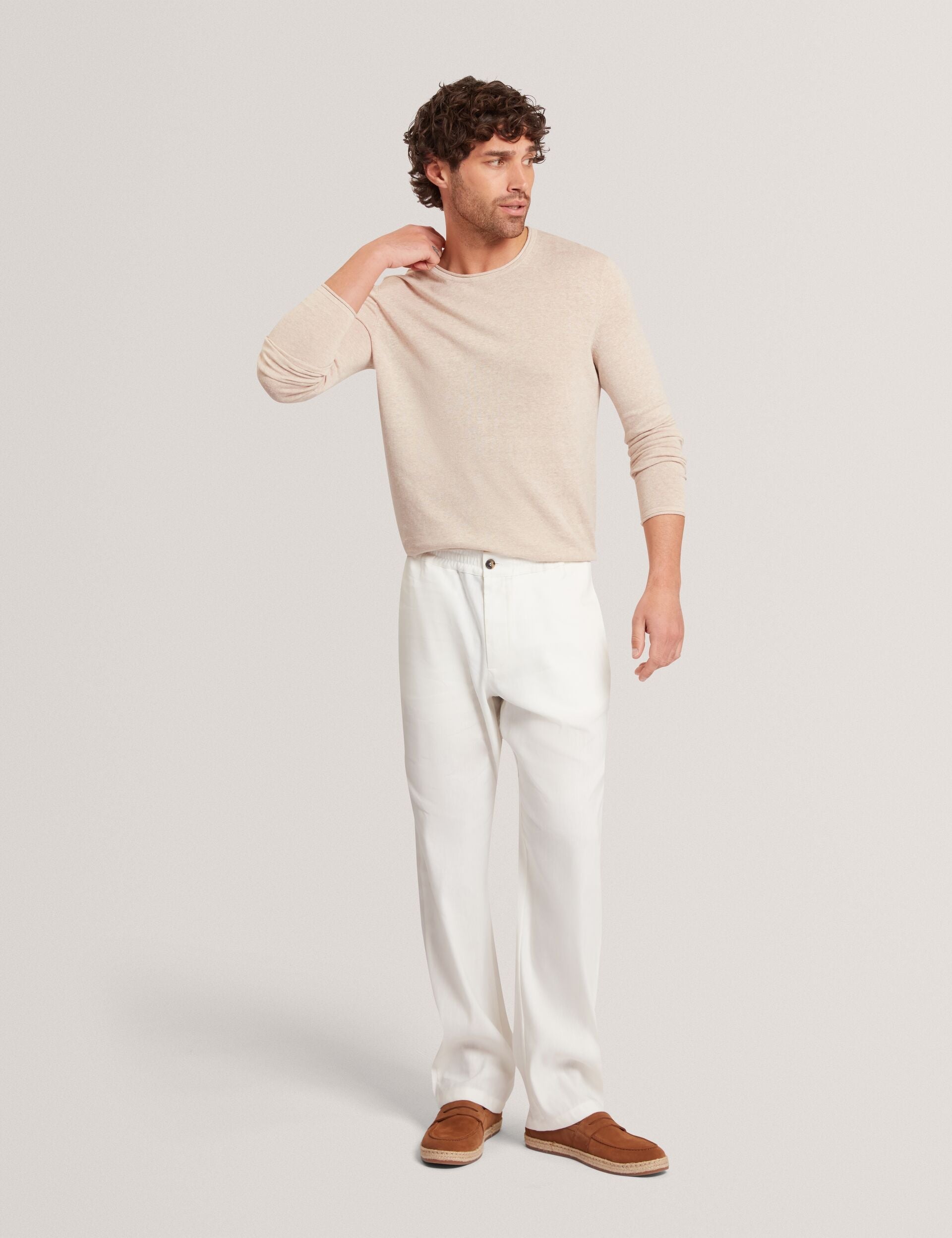 Ted Baker YAEN Rolled Edge Linen Blend Crew Neck Jumper TAUPE