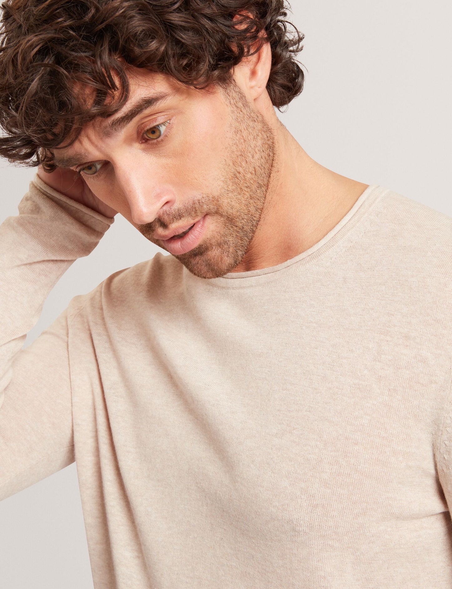 Ted Baker YAEN Rolled Edge Linen Blend Crew Neck Jumper TAUPE