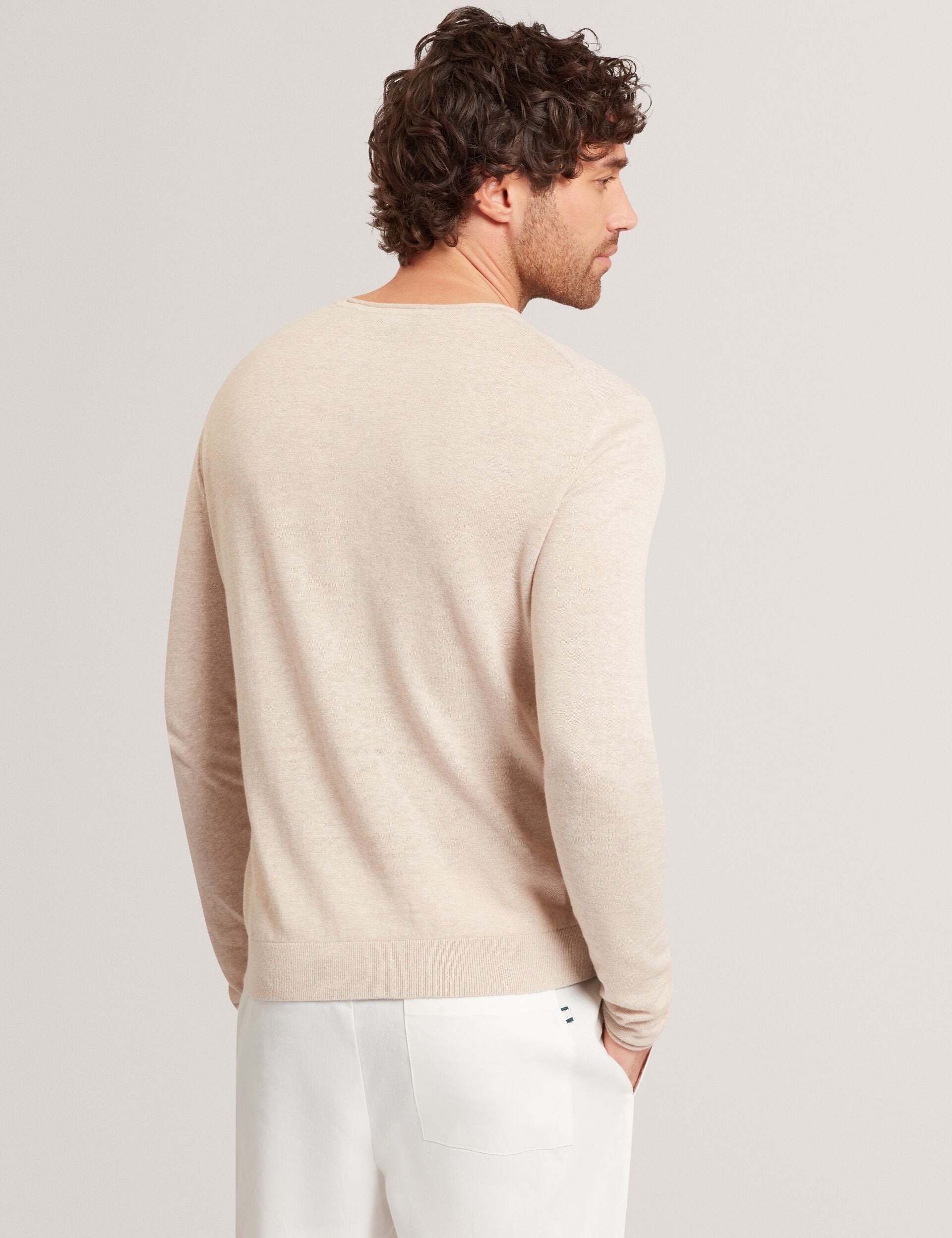 Ted Baker YAEN Rolled Edge Linen Blend Crew Neck Jumper TAUPE