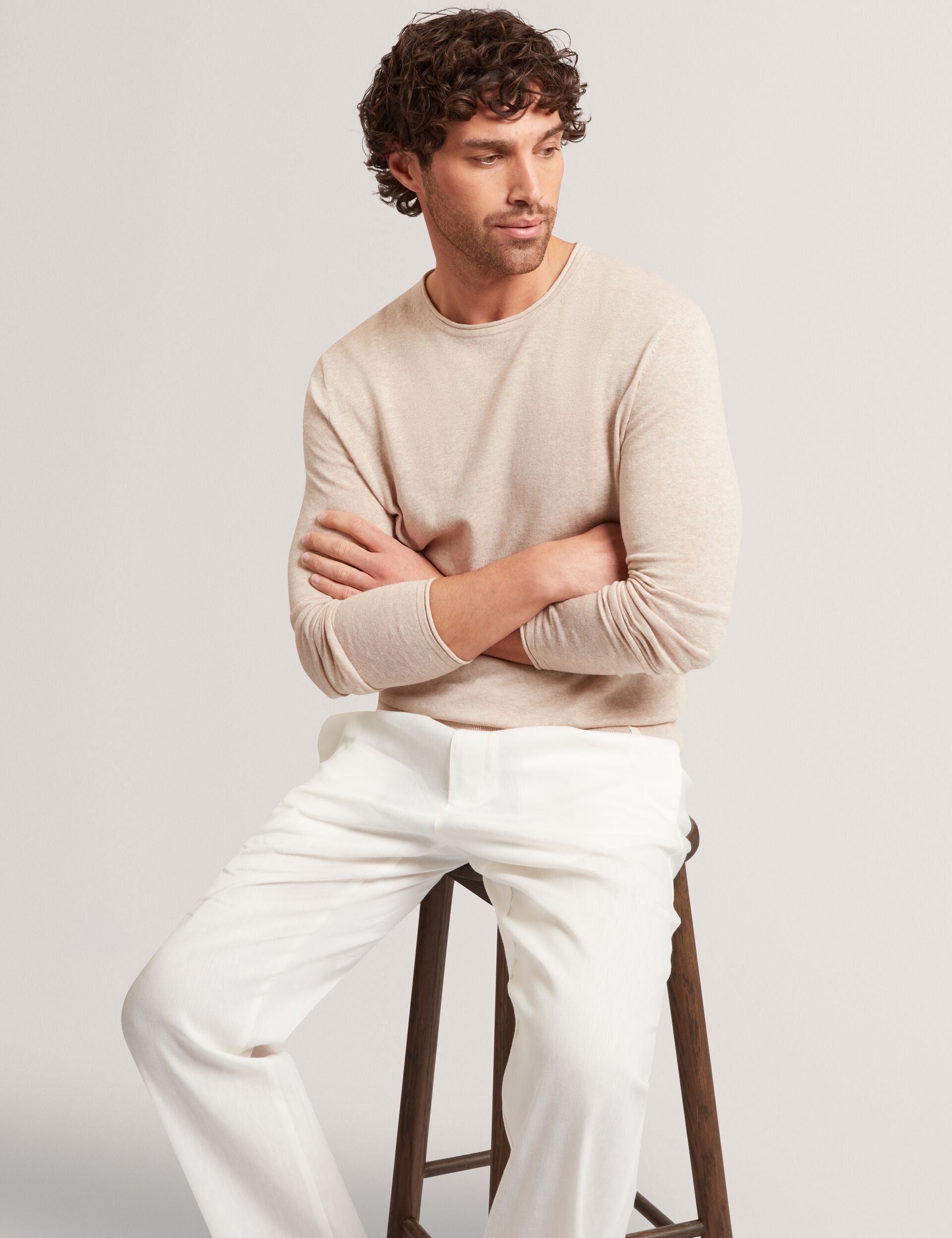 Ted Baker YAEN Rolled Edge Linen Blend Crew Neck Jumper TAUPE