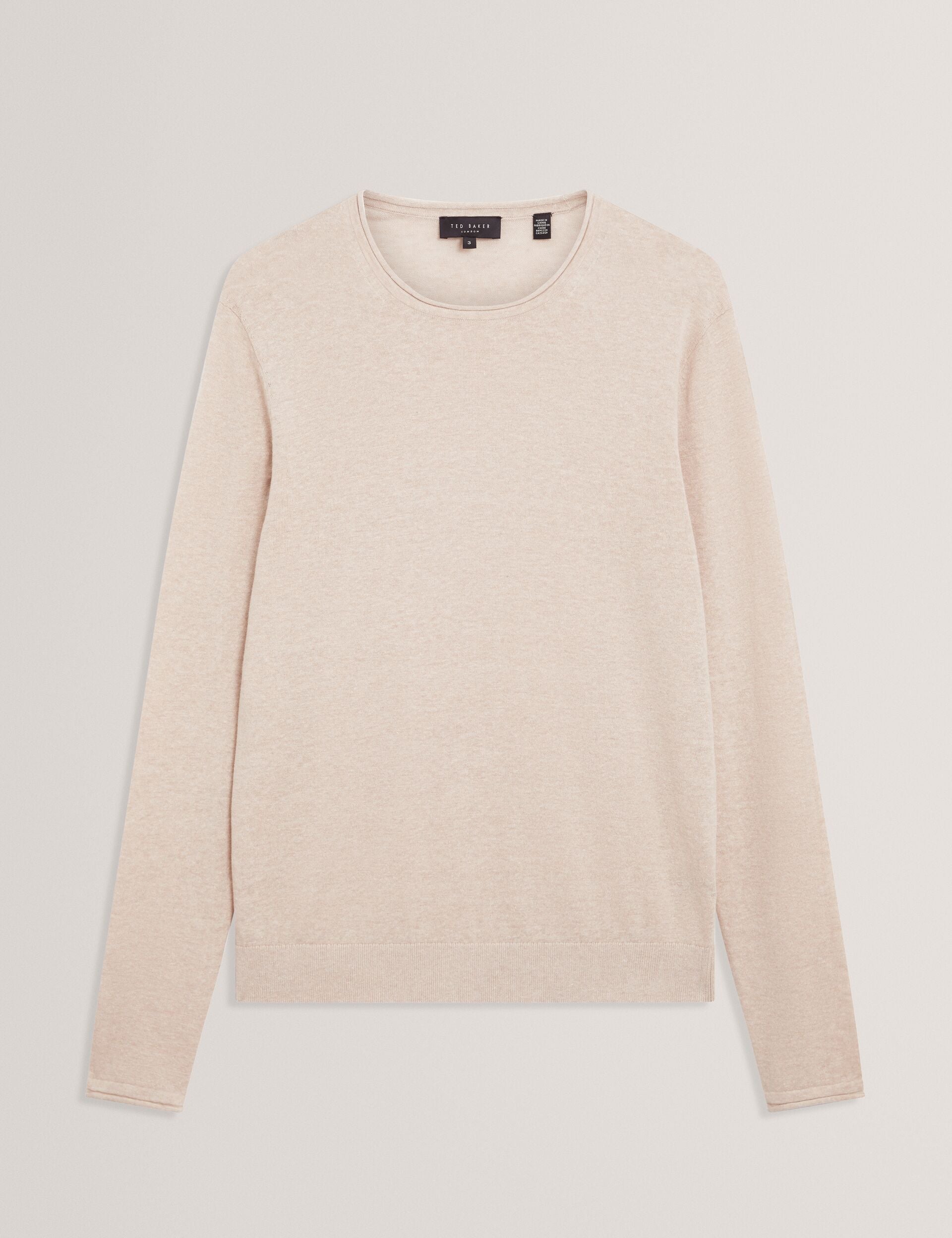 Ted Baker YAEN Rolled Edge Linen Blend Crew Neck Jumper TAUPE
