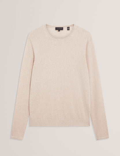 Ted Baker YAEN Rolled Edge Linen Blend Crew Neck Jumper TAUPE