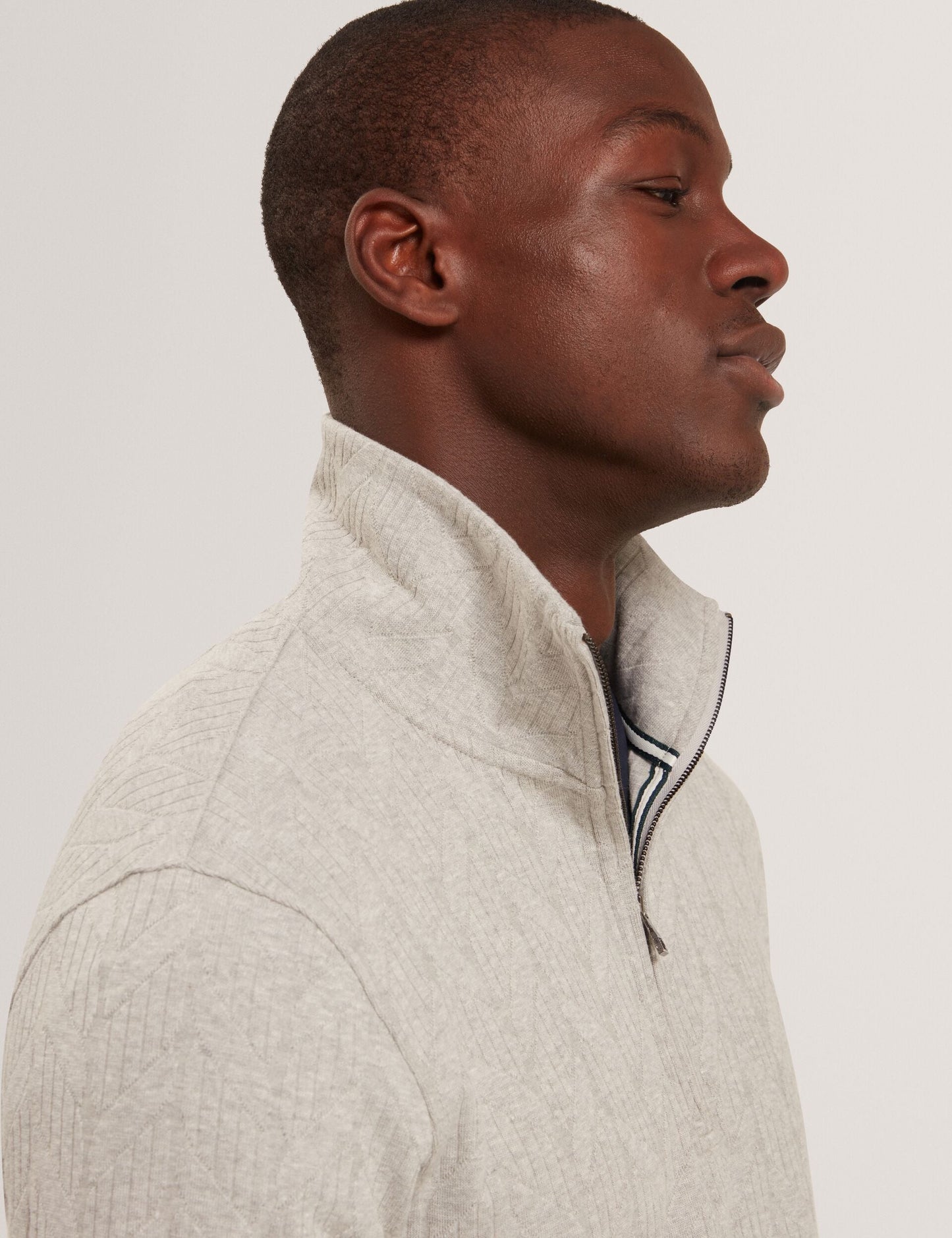 Ted Baker DOUGLES Cable Texture Zip-Neck Sweatshirt LIGHT GREY