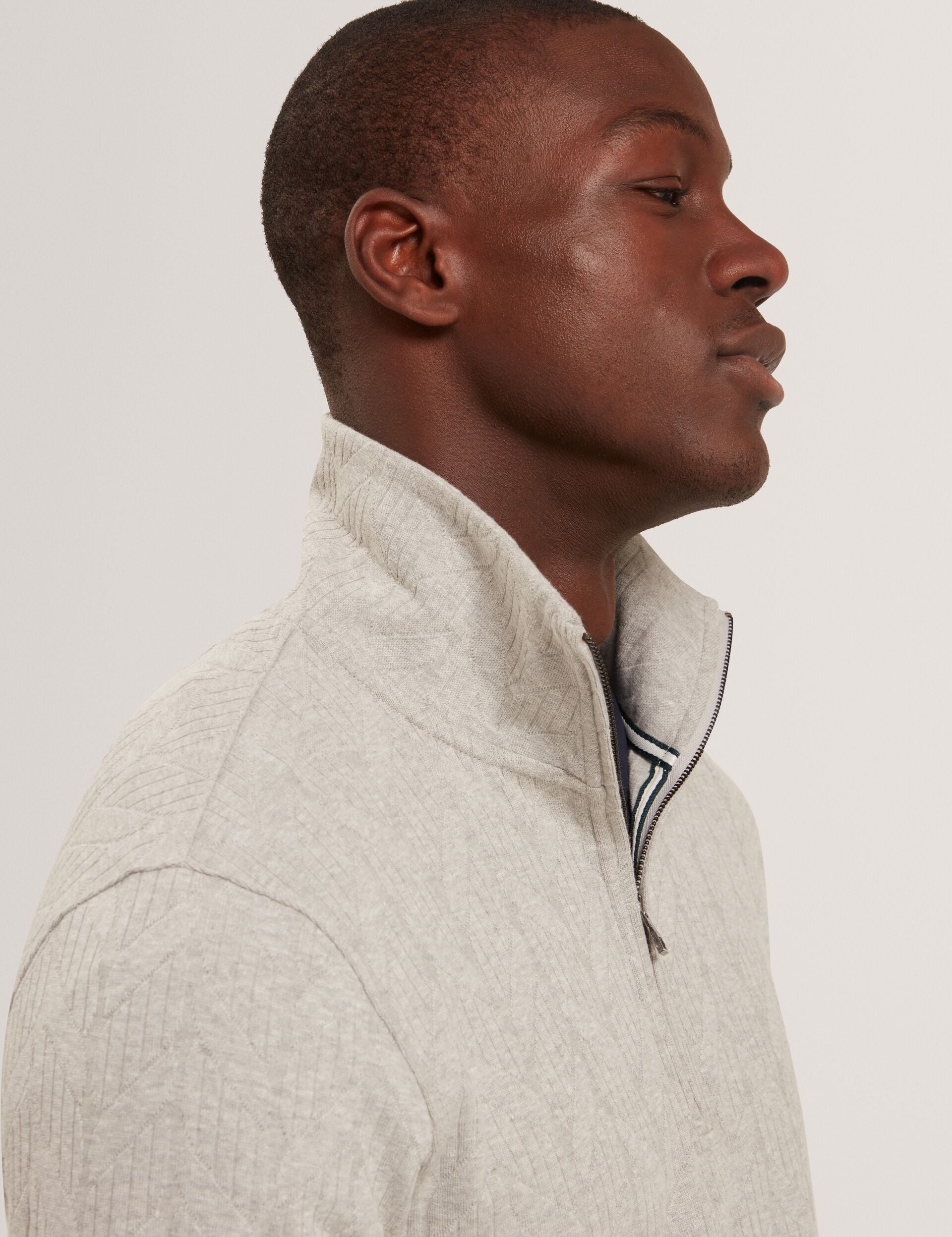 Ted Baker DOUGLES Cable Texture Zip-Neck Sweatshirt LIGHT GREY