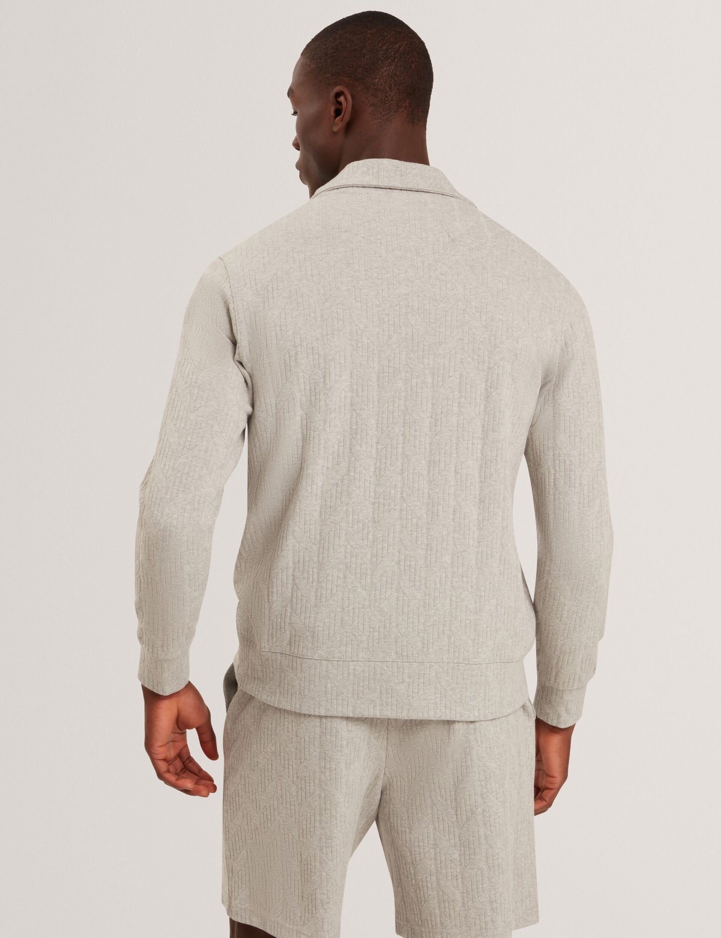Ted Baker DOUGLES Cable Texture Zip-Neck Sweatshirt LIGHT GREY
