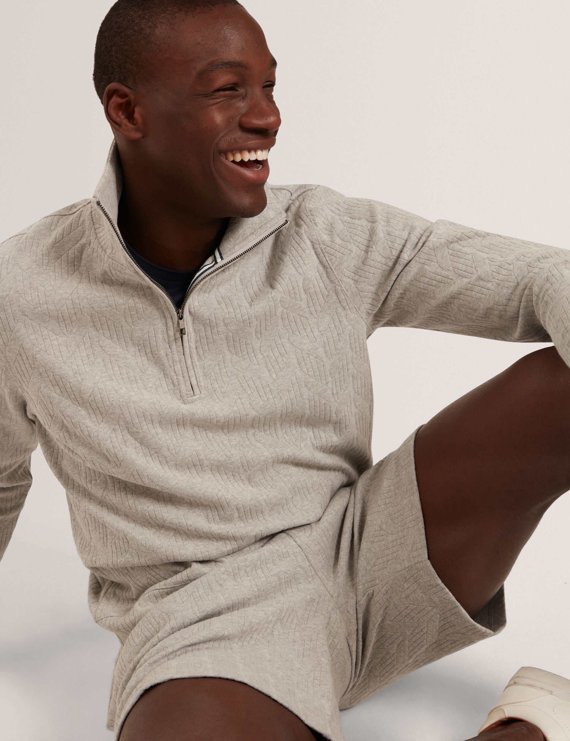 Ted Baker DOUGLES Cable Texture Zip-Neck Sweatshirt LIGHT GREY