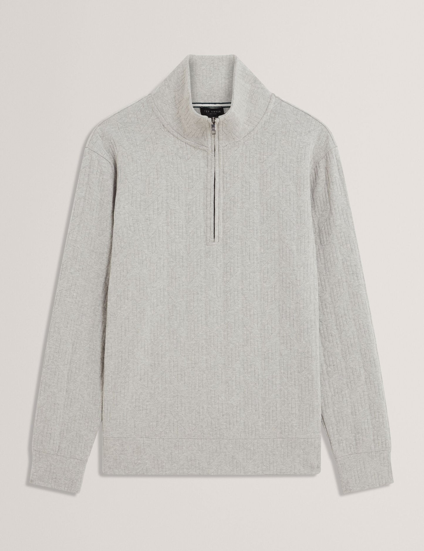 Ted Baker DOUGLES Cable Texture Zip-Neck Sweatshirt LIGHT GREY