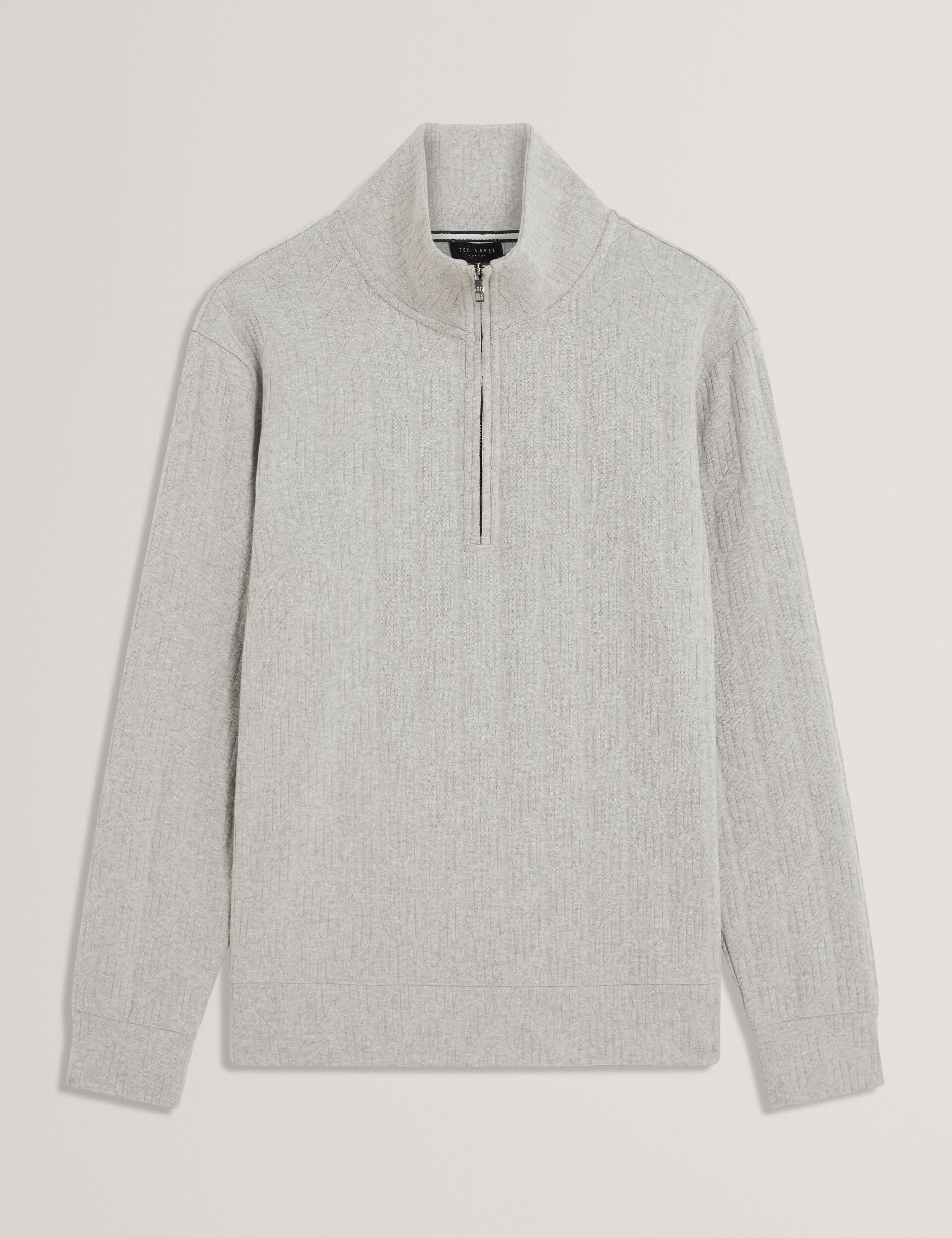 Ted Baker DOUGLES Cable Texture Zip-Neck Sweatshirt LIGHT GREY