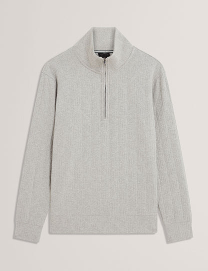 Ted Baker DOUGLES Cable Texture Zip-Neck Sweatshirt LIGHT GREY