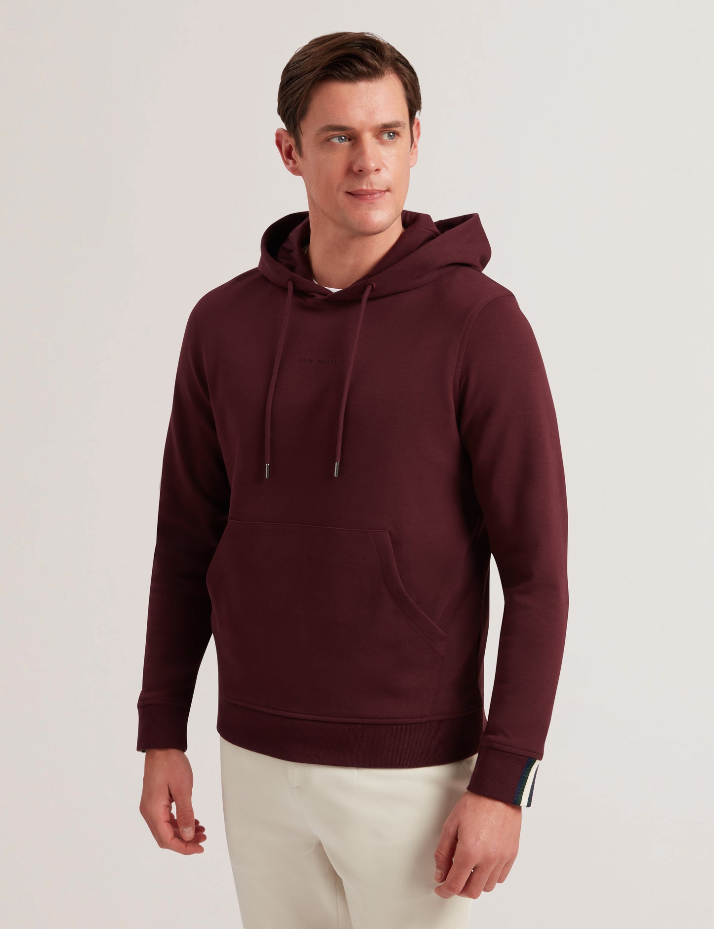 Ted Baker DROTOW - Logo Detail Cotton Blend Hoodie MAROON