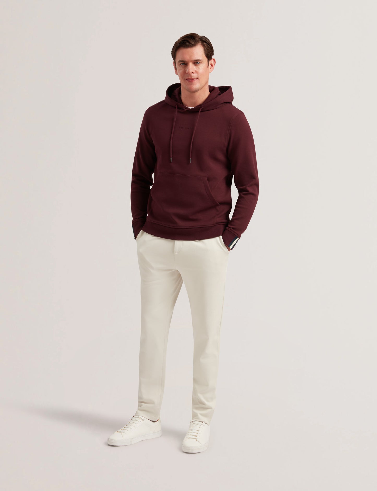 Ted Baker DROTOW - Logo Detail Cotton Blend Hoodie MAROON