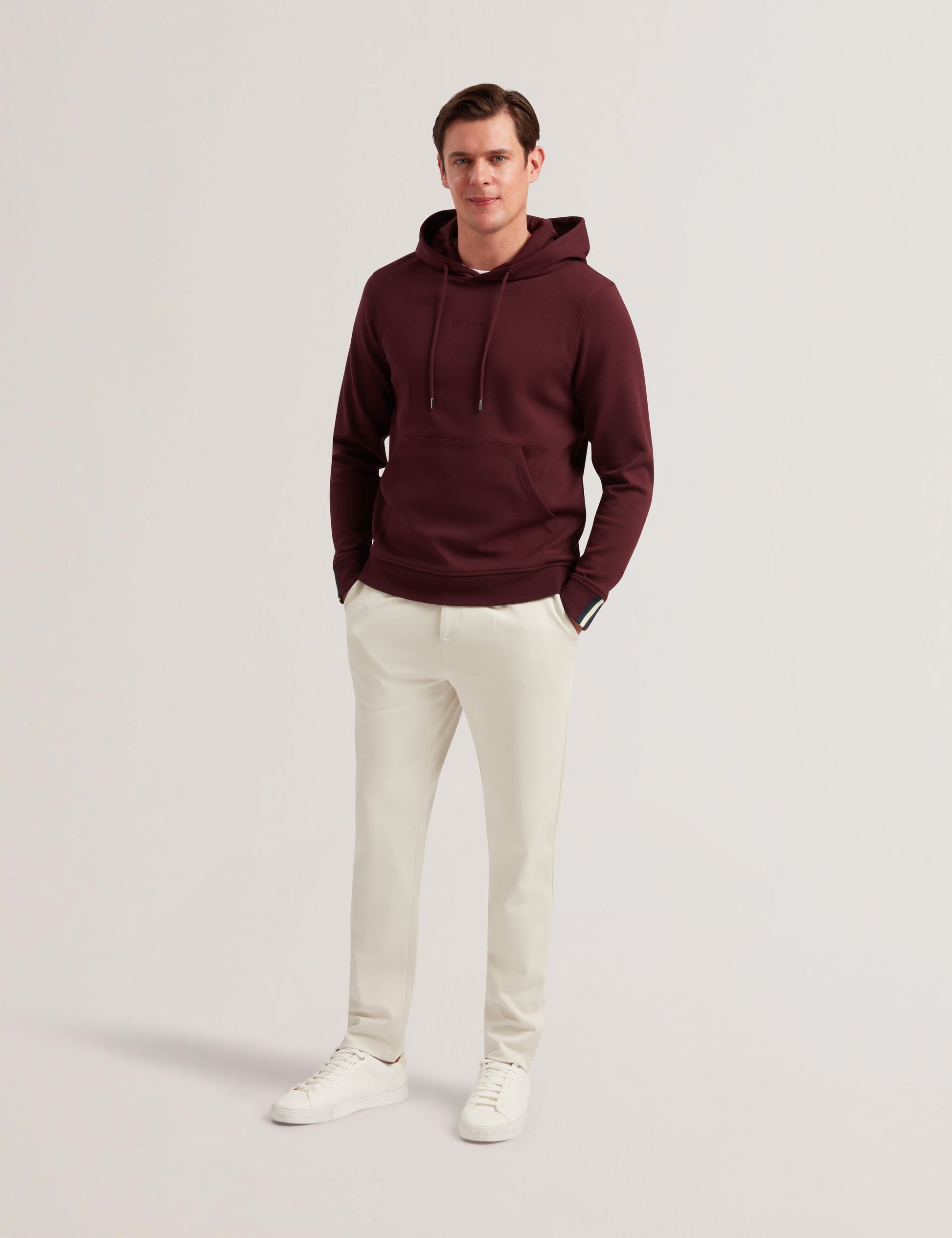 Ted Baker DROTOW - Logo Detail Cotton Blend Hoodie MAROON