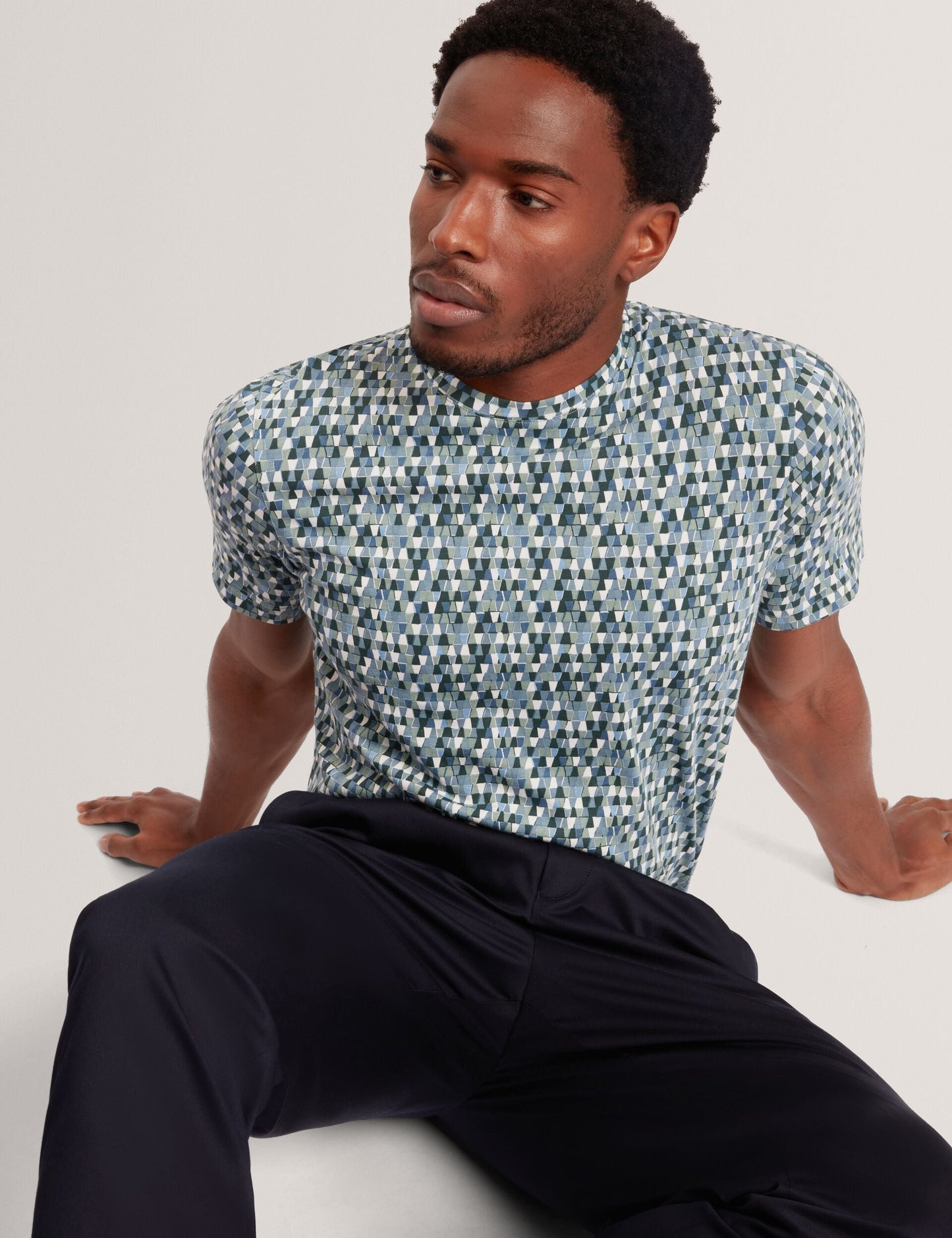 Ted Baker MASYAFA Mosaic Print Cotton Crew Neck T-Shirt TEAL BLUE