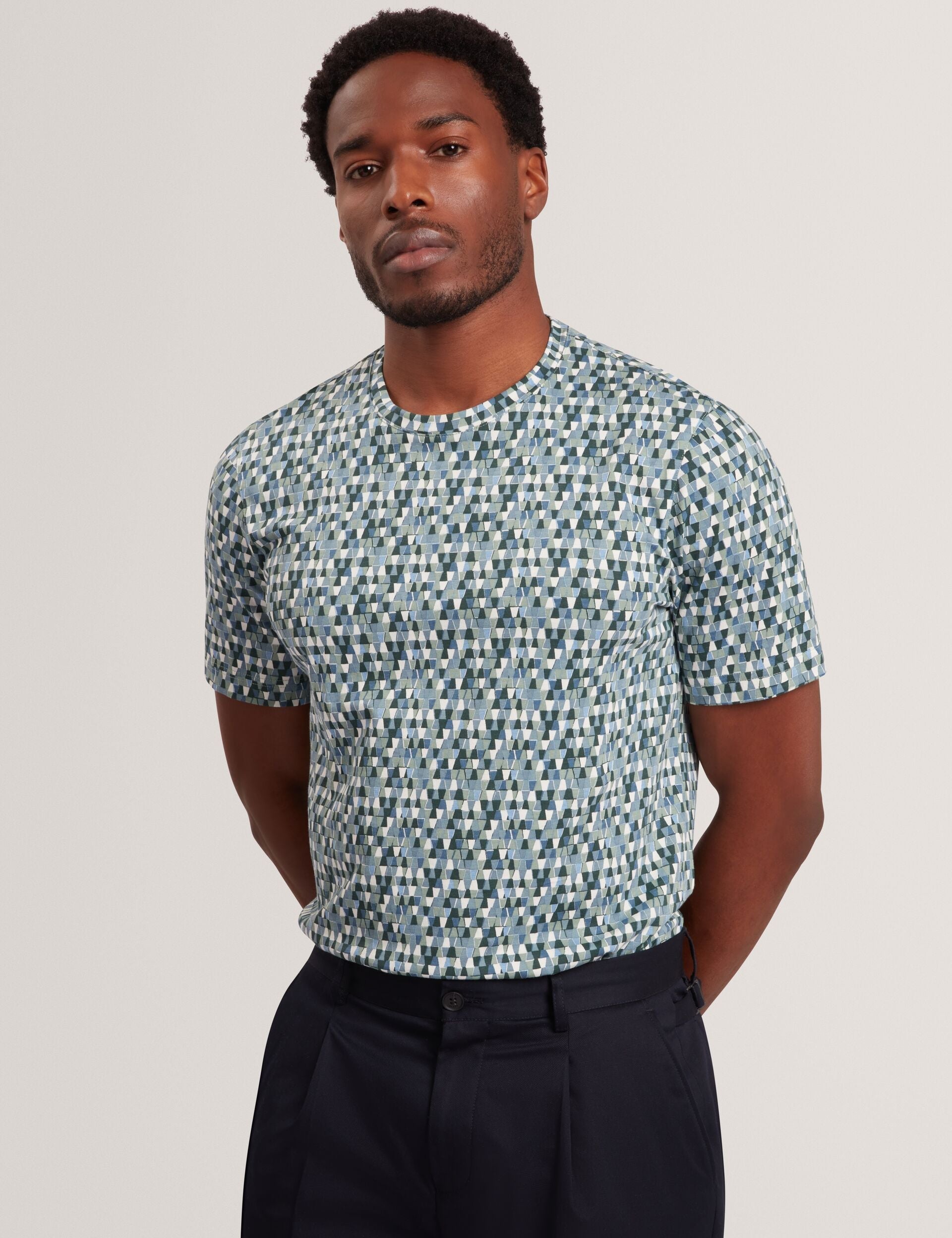 Ted Baker MASYAFA Mosaic Print Cotton Crew Neck T-Shirt TEAL BLUE