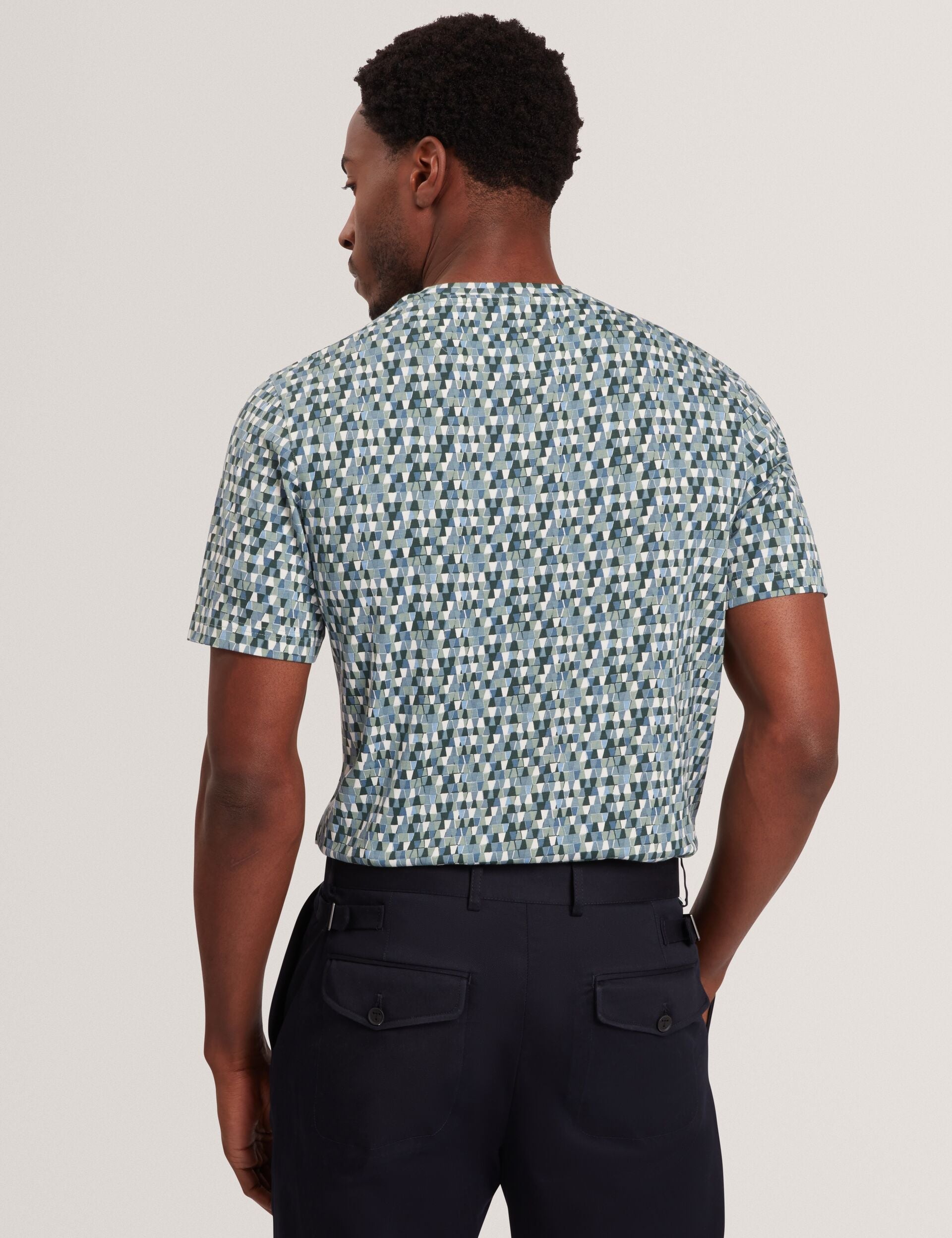 Ted Baker MASYAFA Mosaic Print Cotton Crew Neck T-Shirt TEAL BLUE