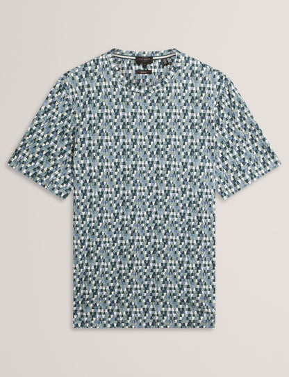 Ted Baker MASYAFA Mosaic Print Cotton Crew Neck T-Shirt TEAL BLUE