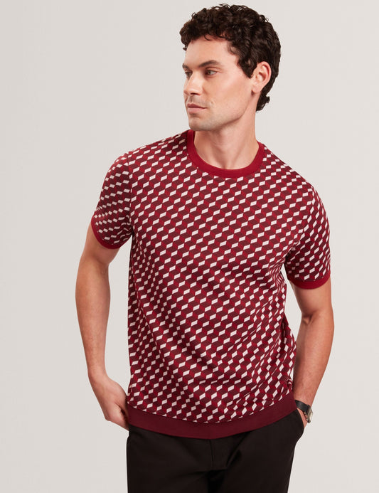 Ted Baker ARDYN Geometric Jacquard Knit T-Shirt MAROON