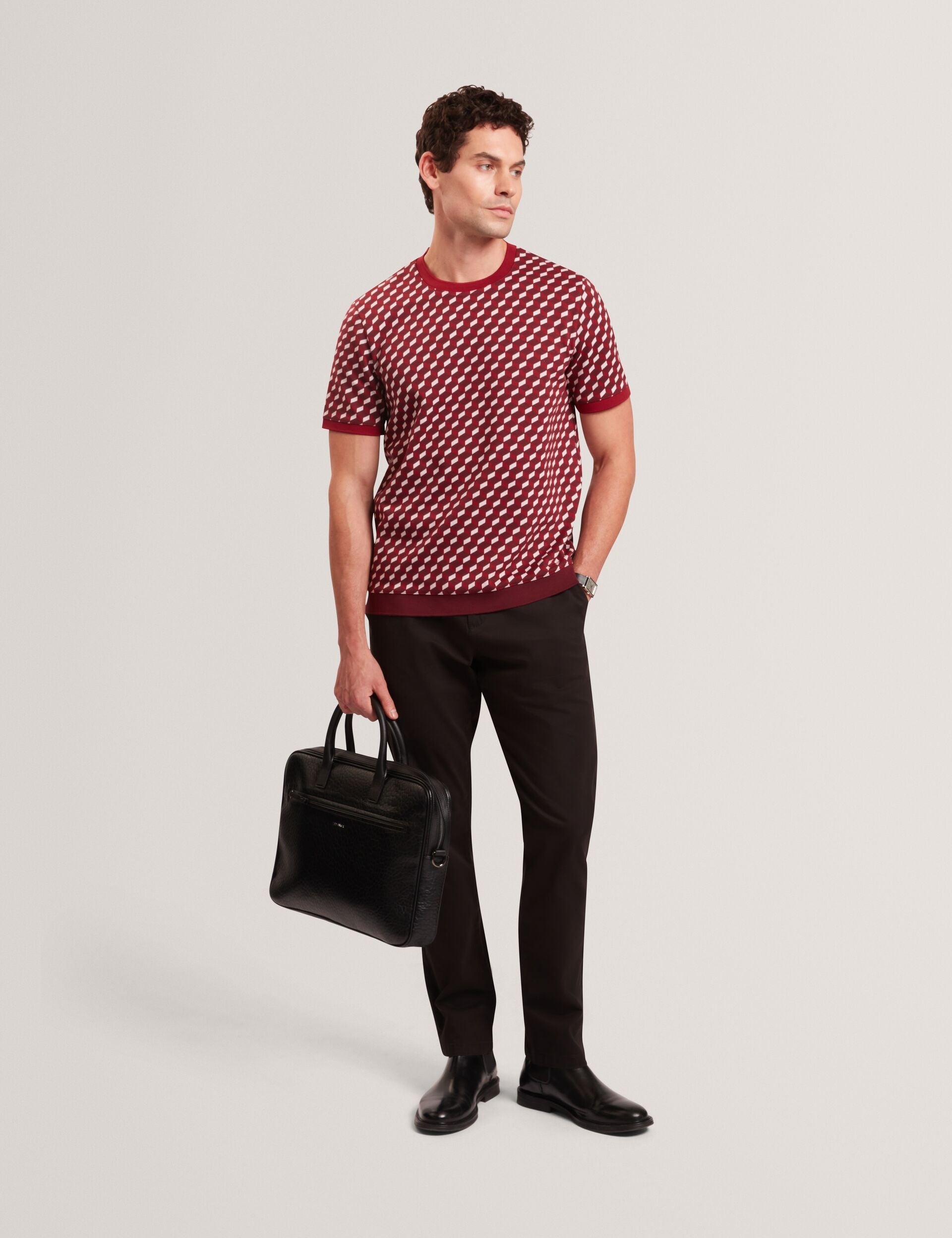 Ted Baker ARDYN Geometric Jacquard Knit T-Shirt MAROON