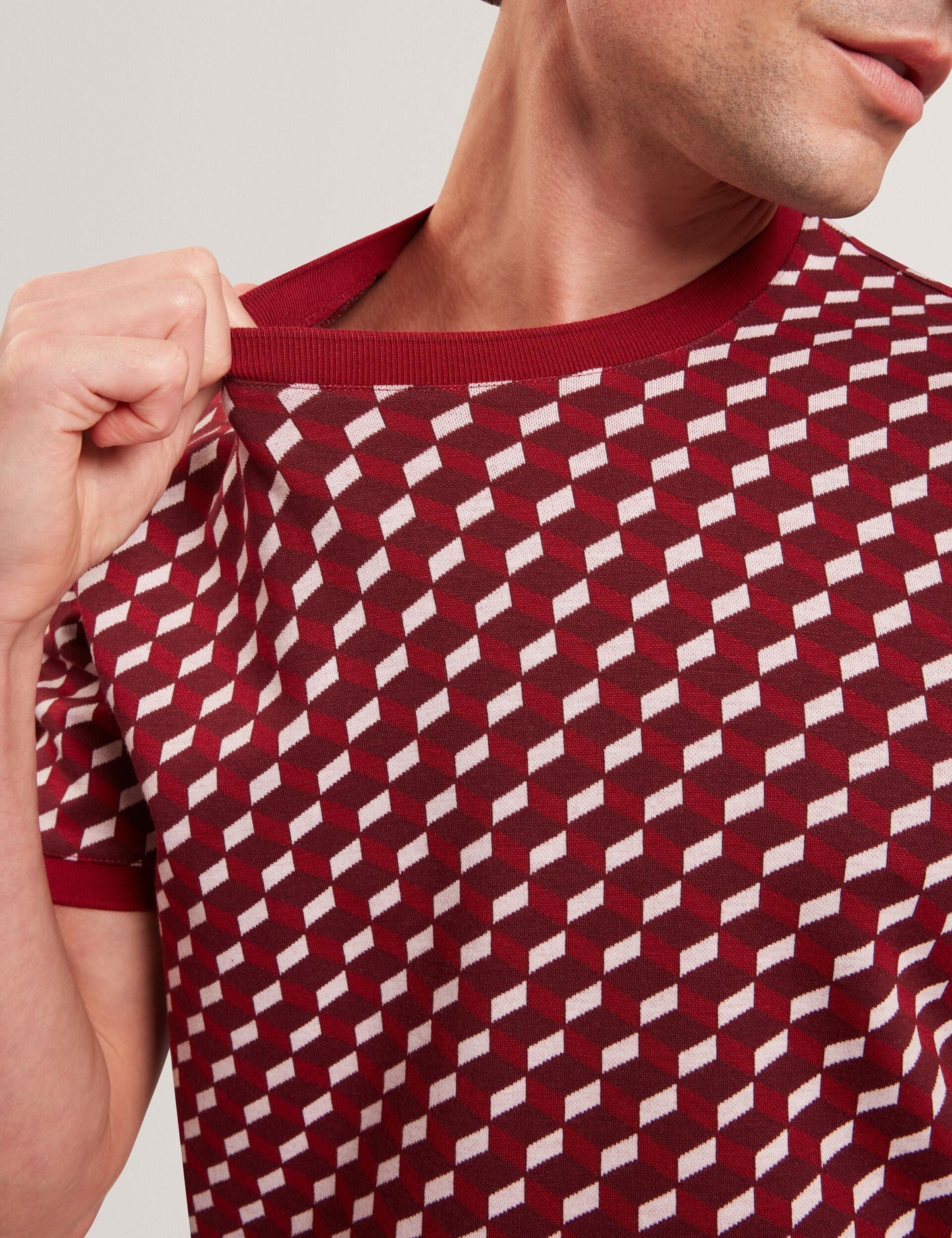 Ted Baker ARDYN Geometric Jacquard Knit T-Shirt MAROON