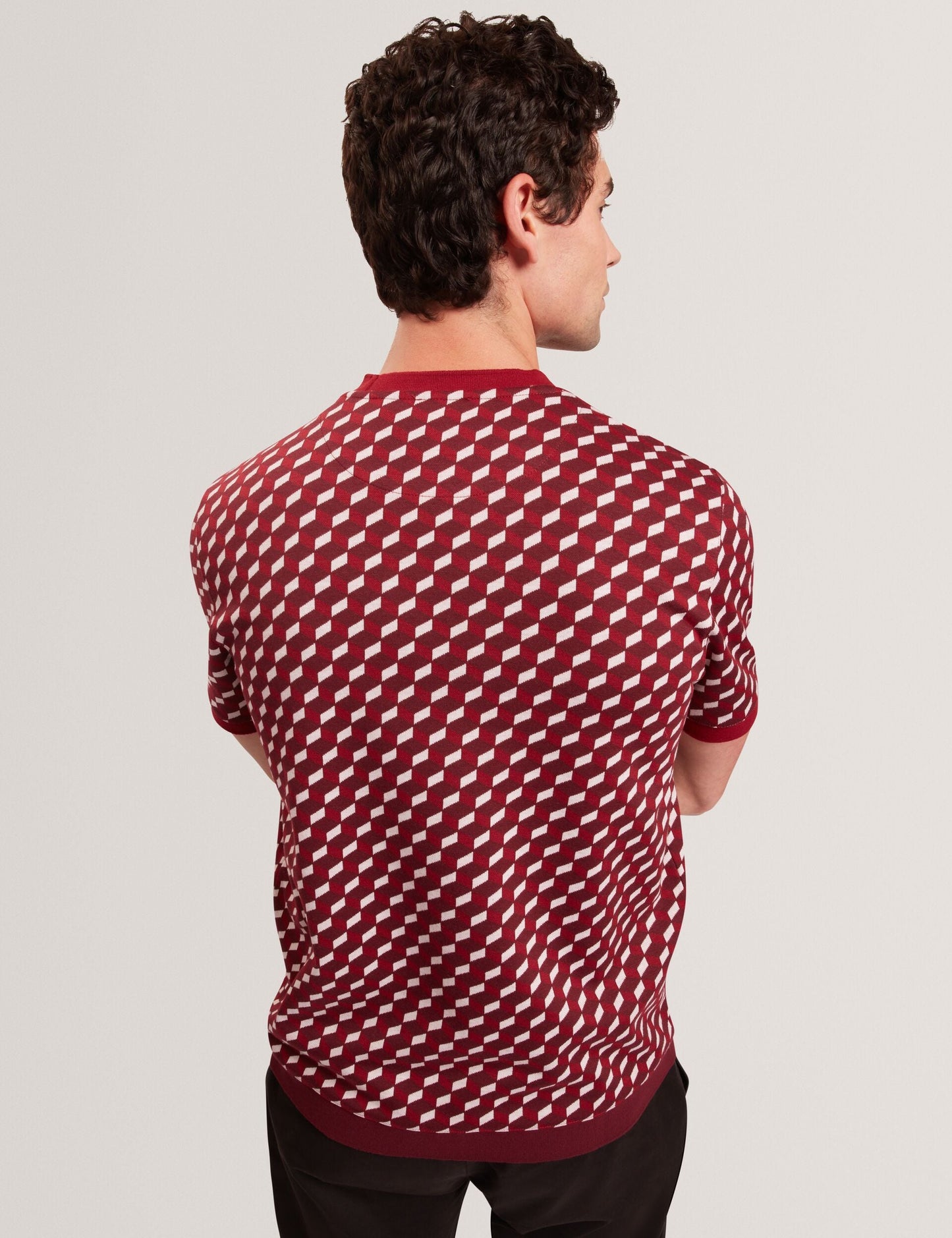 Ted Baker ARDYN Geometric Jacquard Knit T-Shirt MAROON