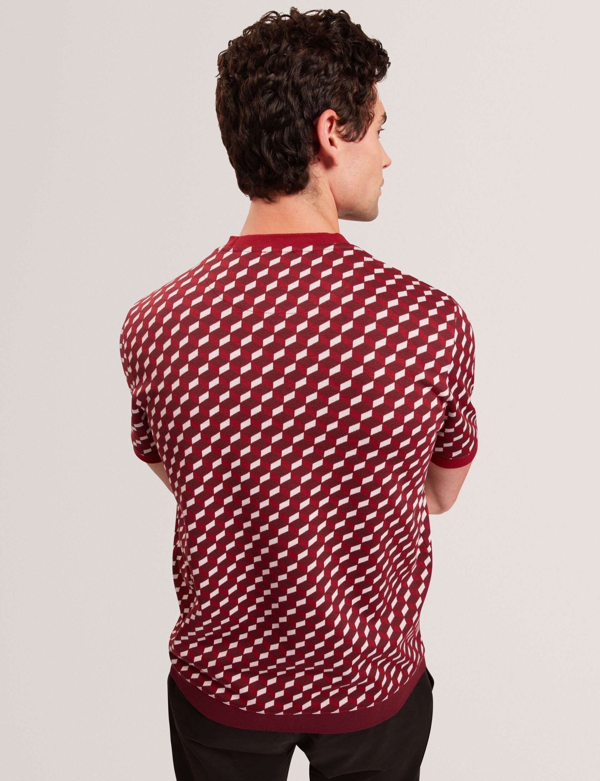 Ted Baker ARDYN Geometric Jacquard Knit T-Shirt MAROON