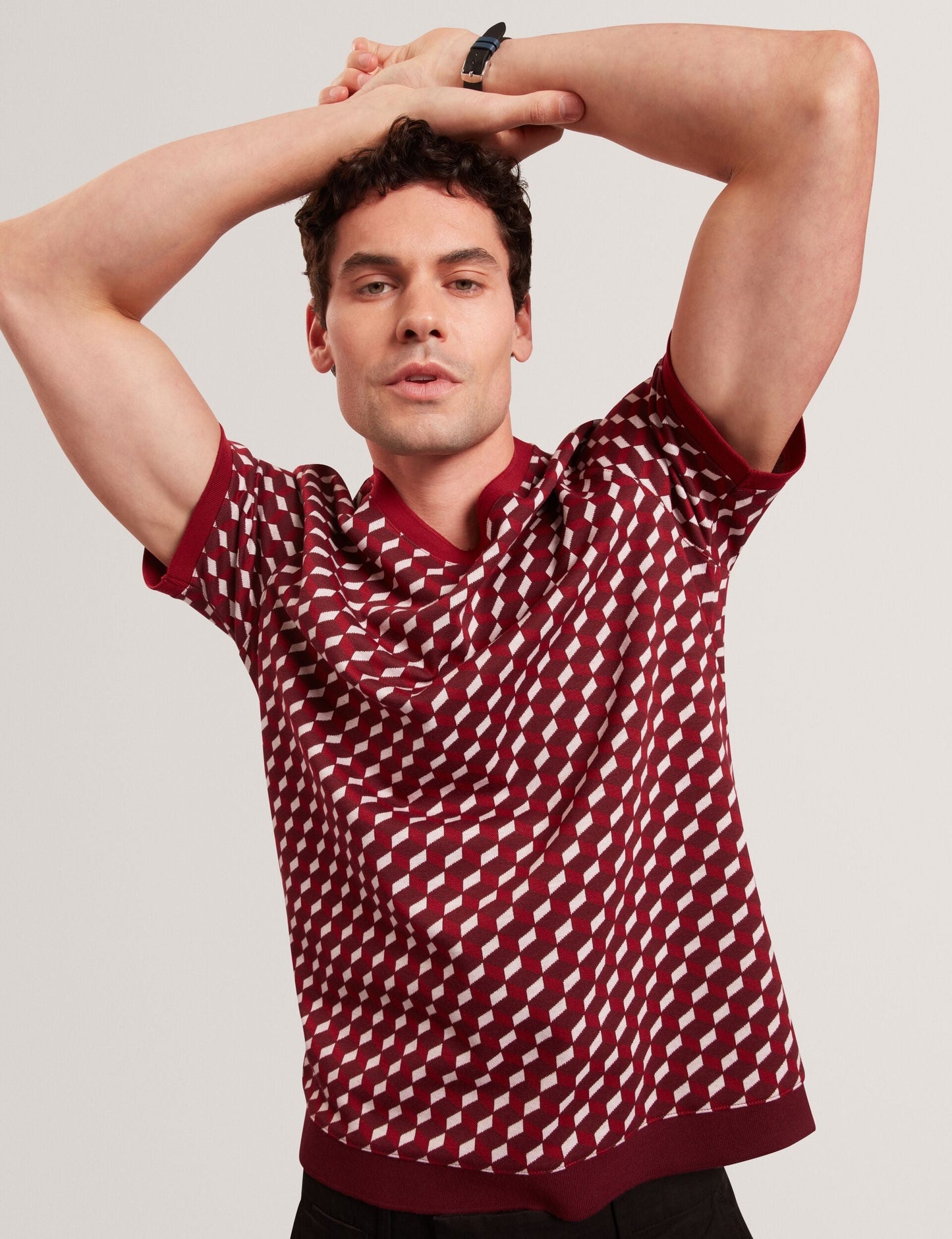Ted Baker ARDYN Geometric Jacquard Knit T-Shirt MAROON