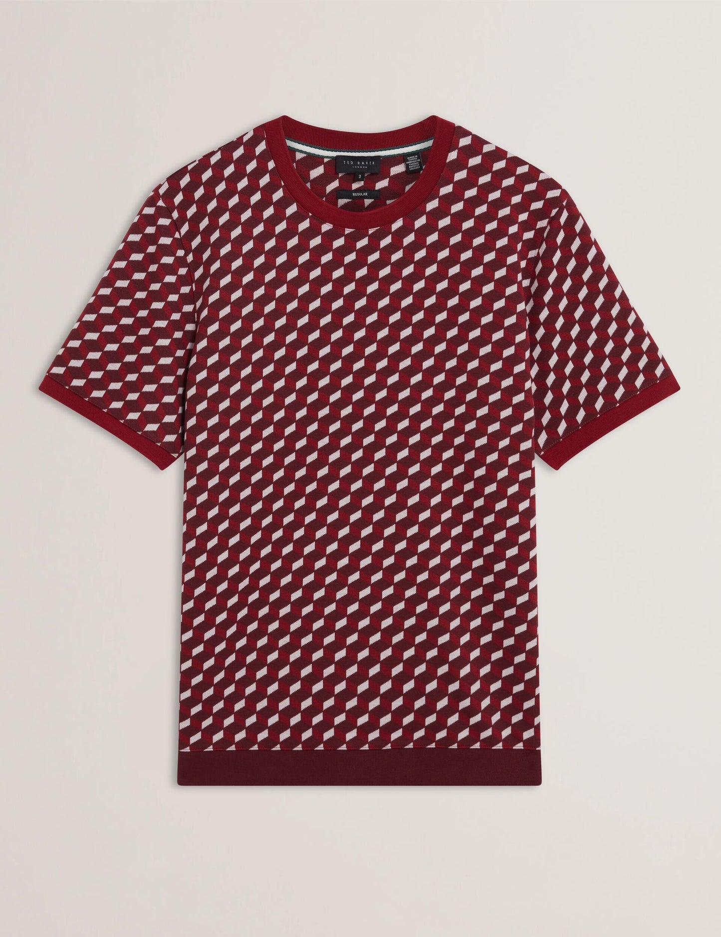 Ted Baker ARDYN Geometric Jacquard Knit T-Shirt MAROON