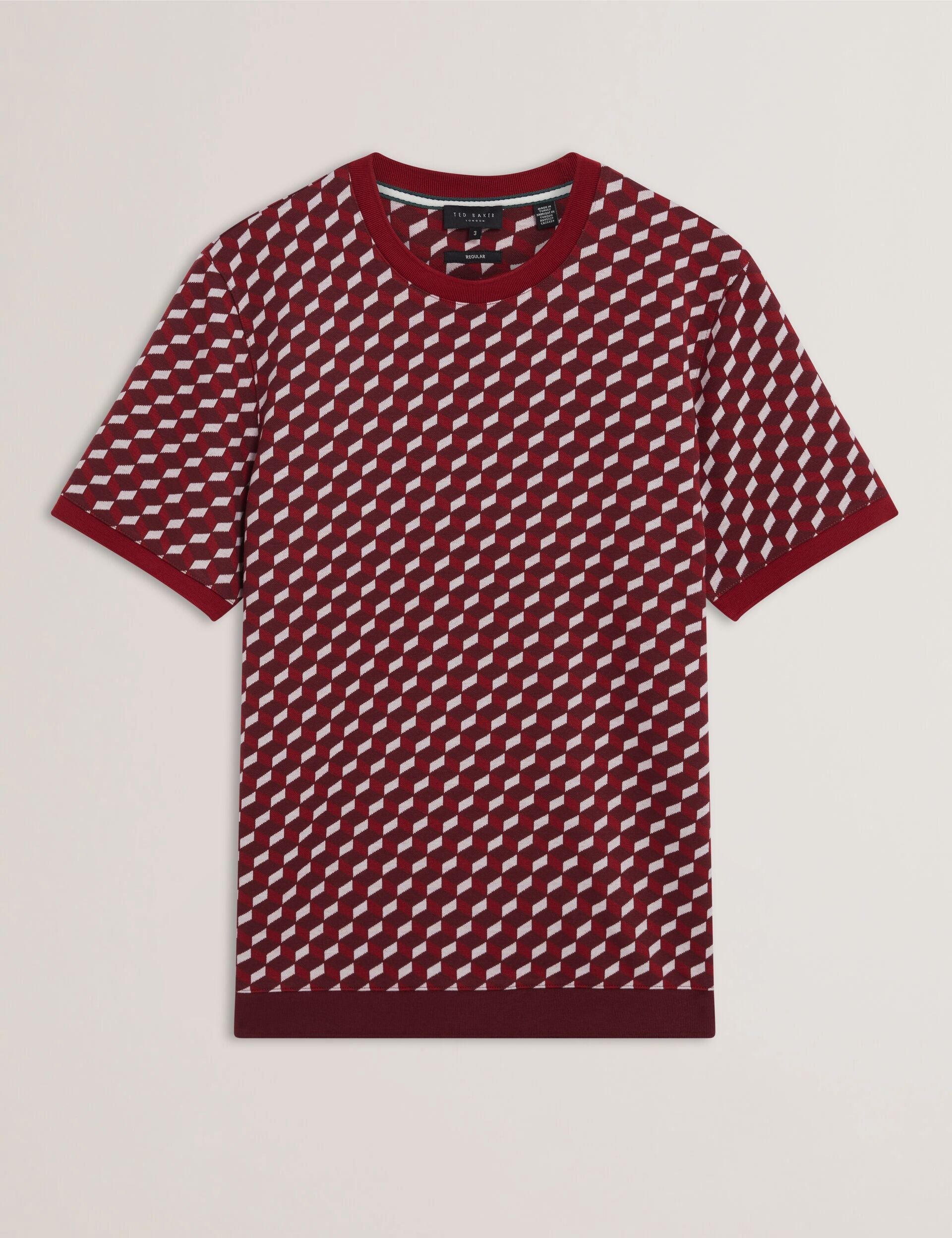 Ted Baker ARDYN Geometric Jacquard Knit T-Shirt MAROON