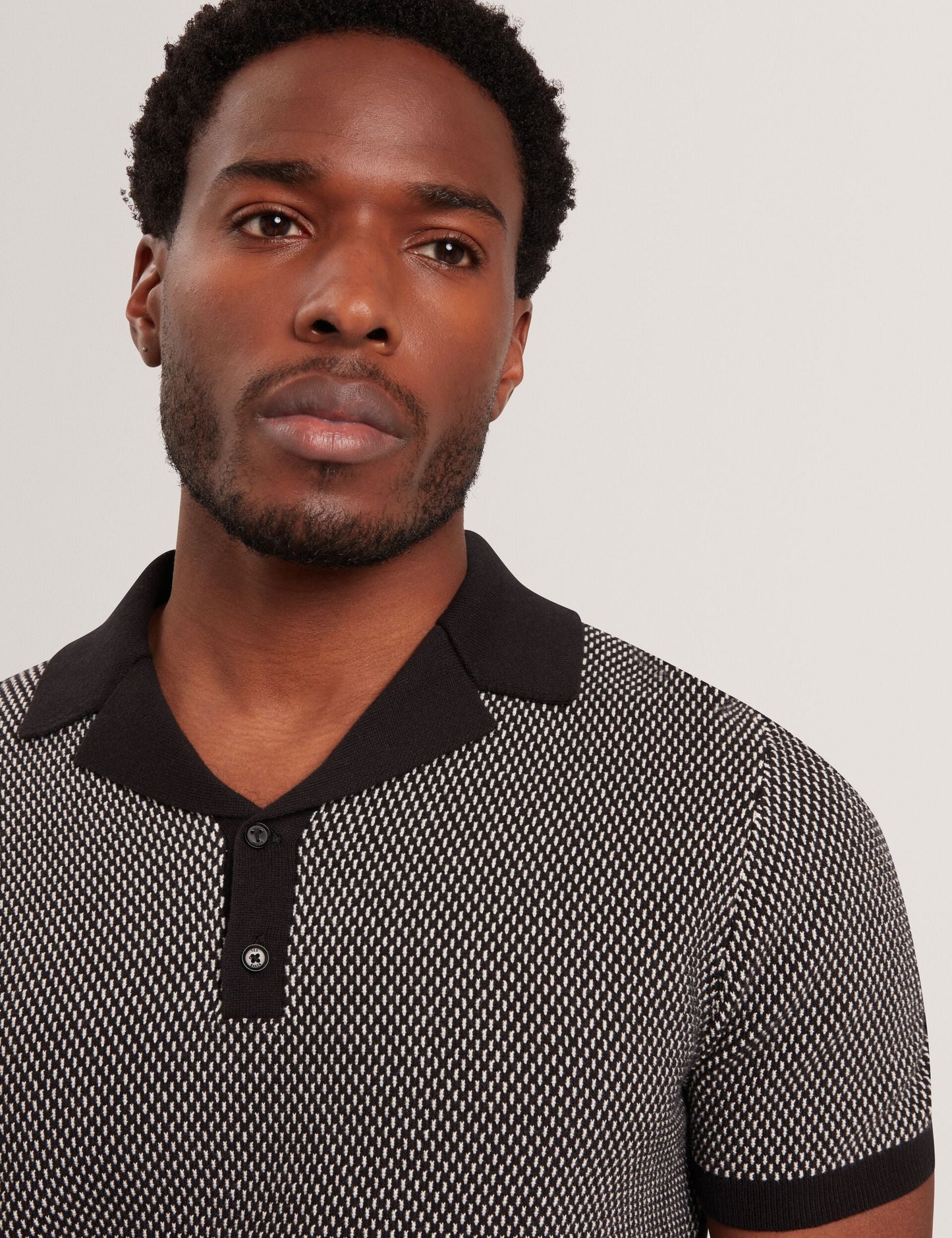 Ted Baker GREGRY Contrast Stitch Knit Cotton Polo Shirt BLACK