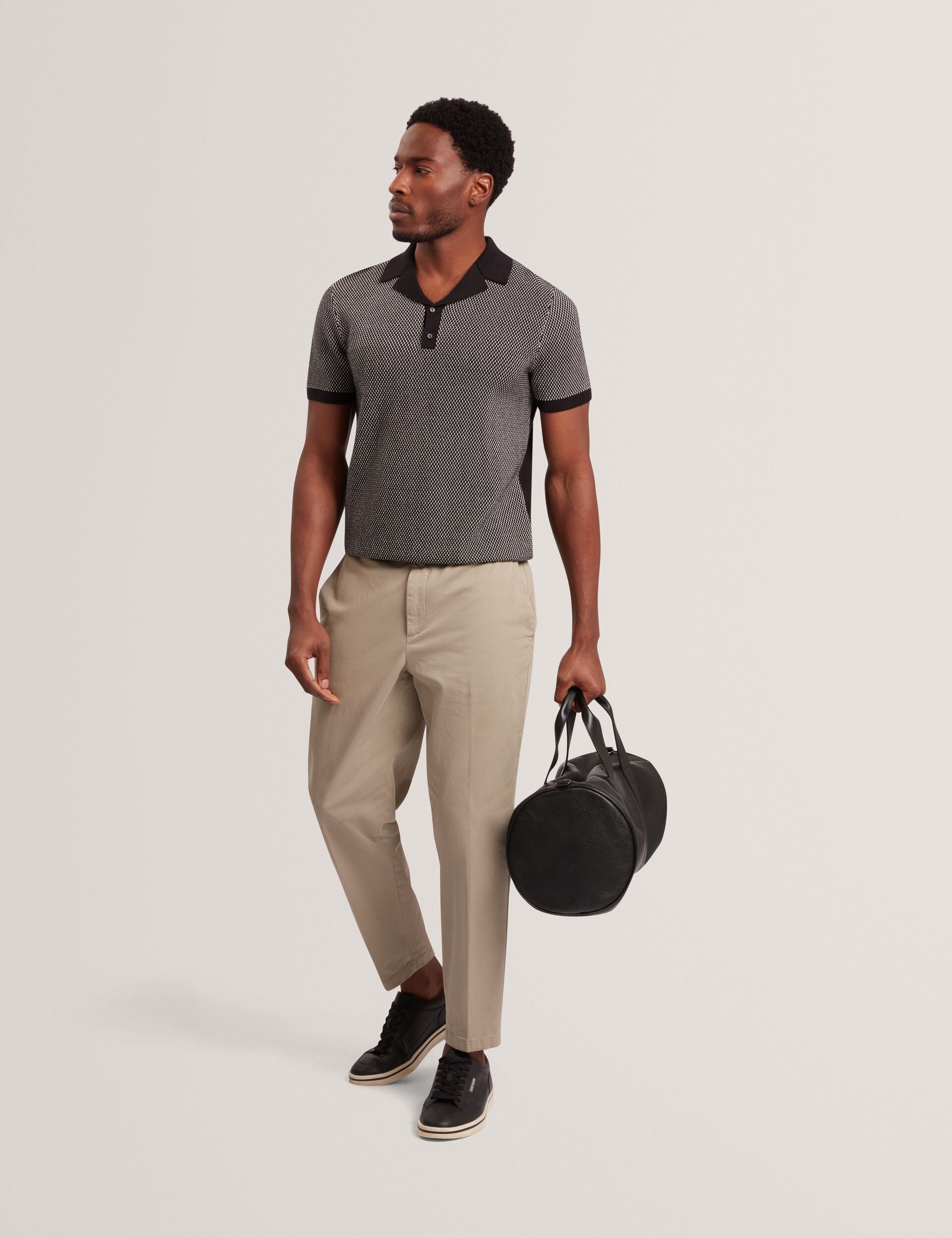 Ted Baker GREGRY Contrast Stitch Knit Cotton Polo Shirt BLACK