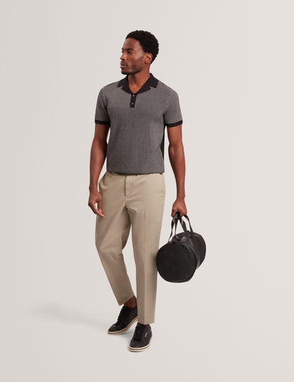 Ted Baker GREGRY Contrast Stitch Knit Cotton Polo Shirt BLACK
