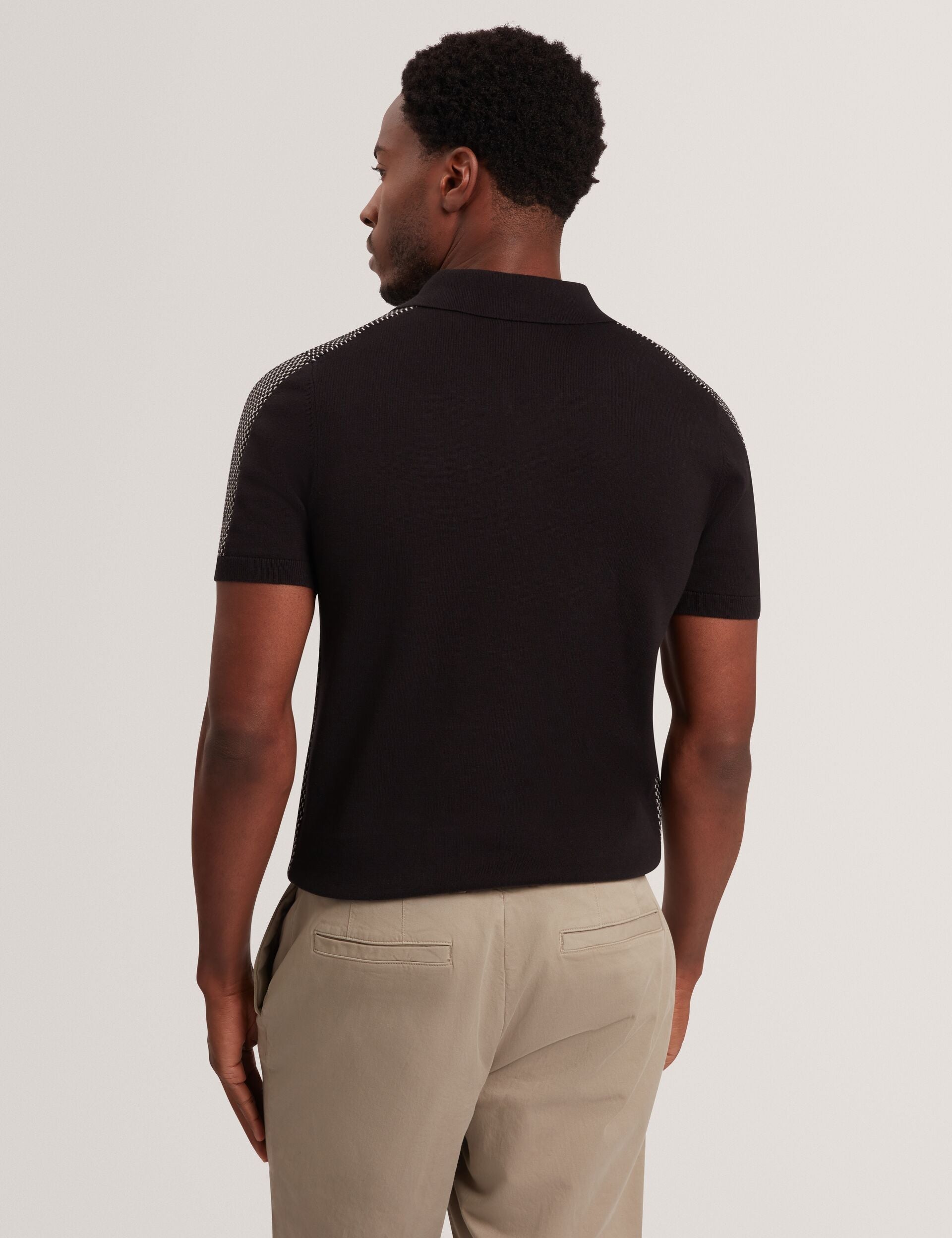 Ted Baker GREGRY Contrast Stitch Knit Cotton Polo Shirt BLACK
