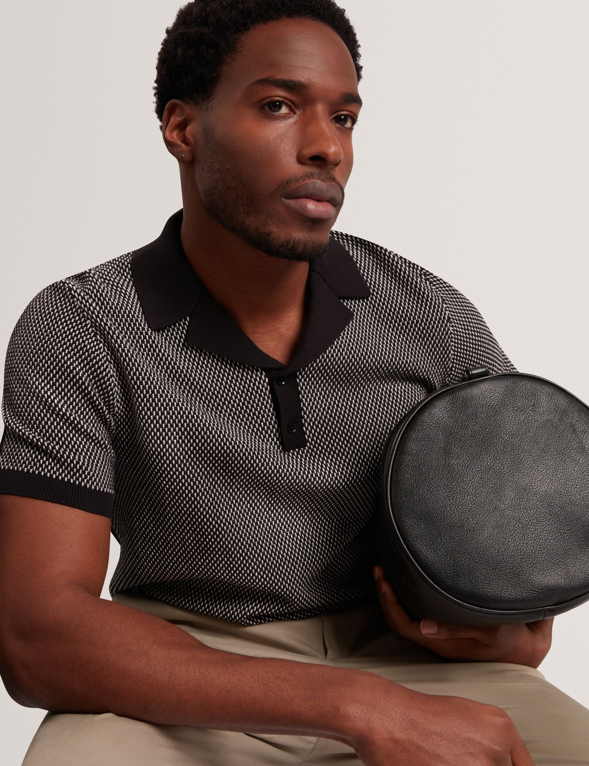 Ted Baker GREGRY Contrast Stitch Knit Cotton Polo Shirt BLACK