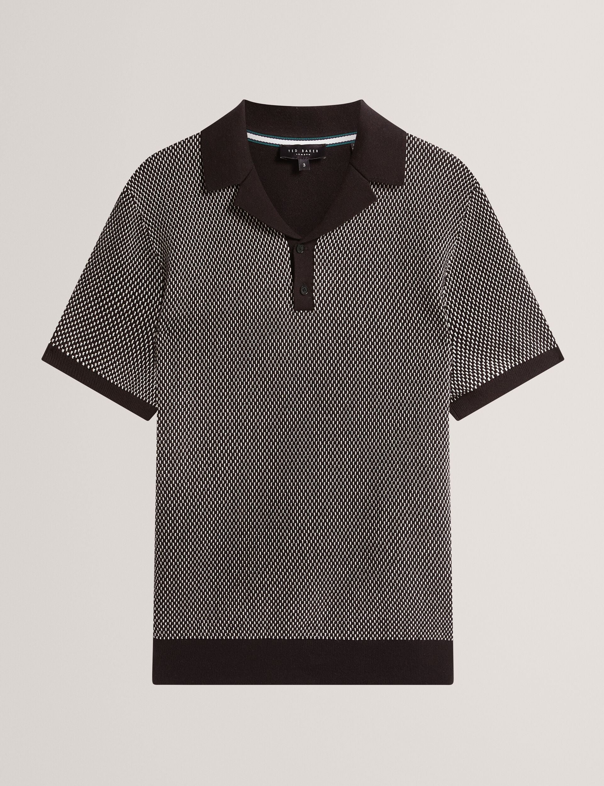 Ted Baker GREGRY Contrast Stitch Knit Cotton Polo Shirt BLACK